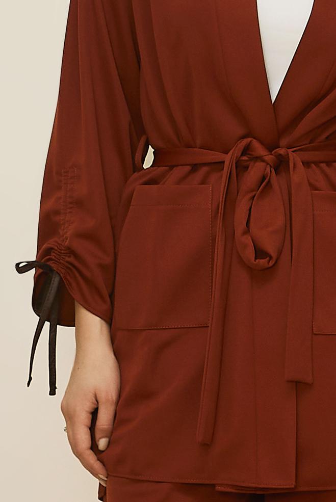 Tesettür giyim TURUNCU KUŞAKLI PANTOLONLU TAKIM 44228 - ALVİNA