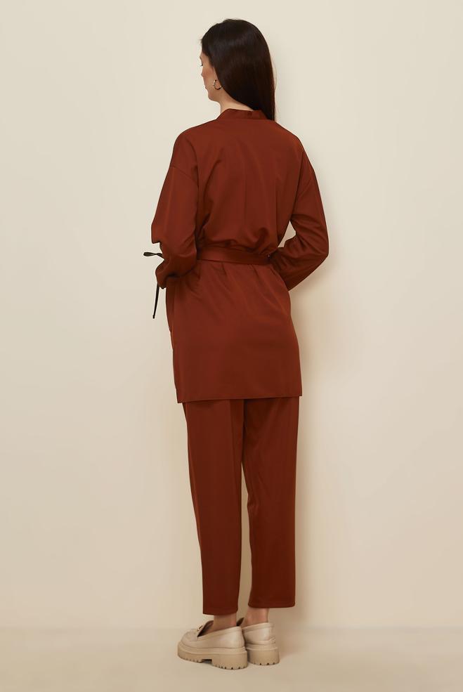 Tesettür giyim TURUNCU KUŞAKLI PANTOLONLU TAKIM 44228 - ALVİNA