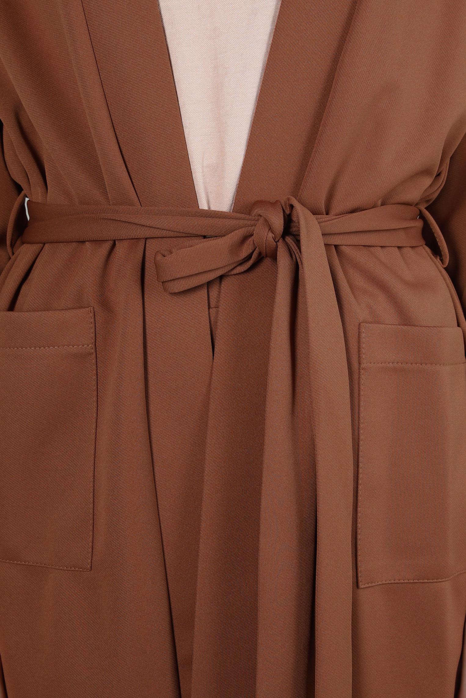 Tesettür giyim TABA KUŞAKLI PANTOLONLU TAKIM 44228