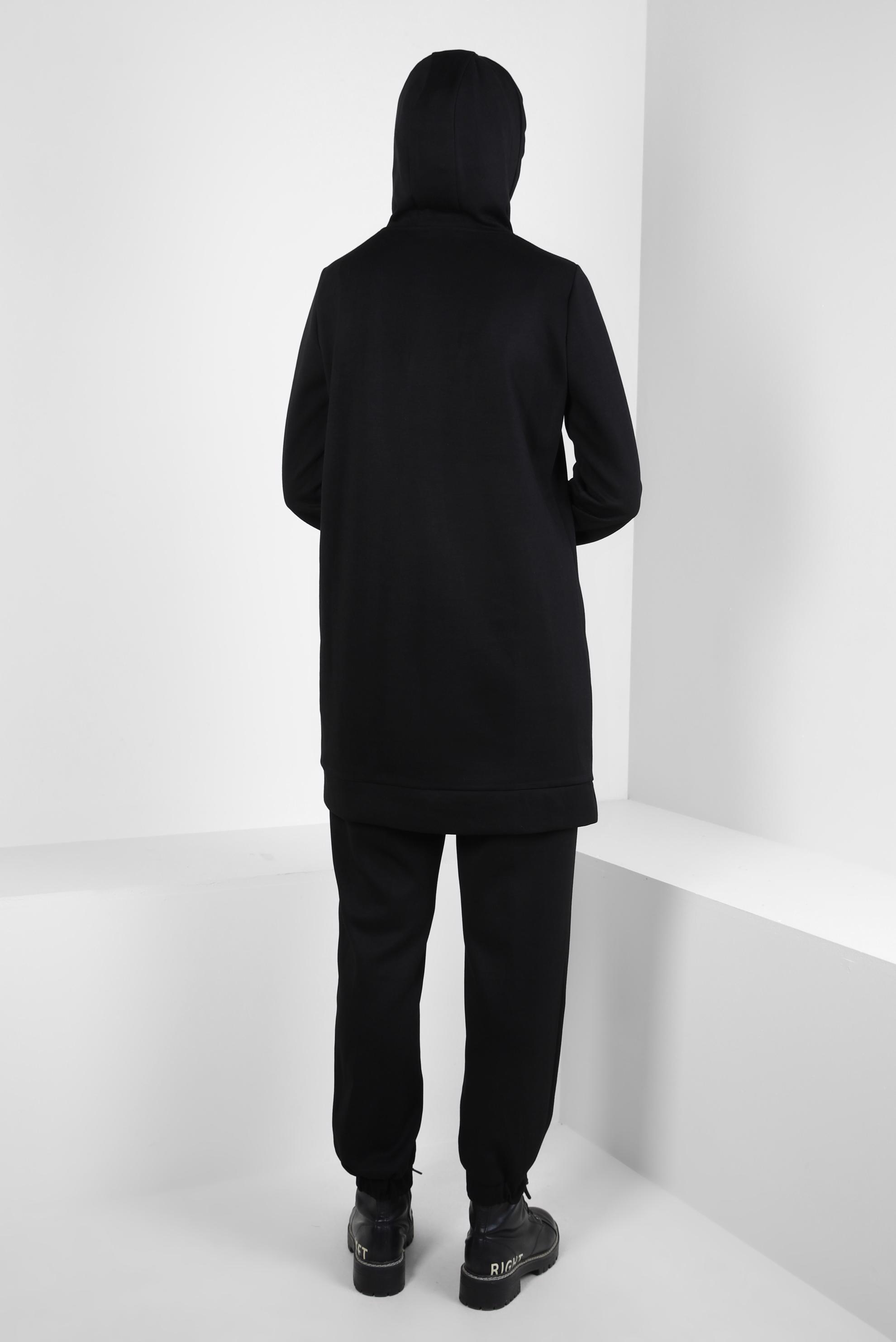 Tesettür giyim SİYAH KAPÜŞONLU PANTOLONLU TAKIM 44245