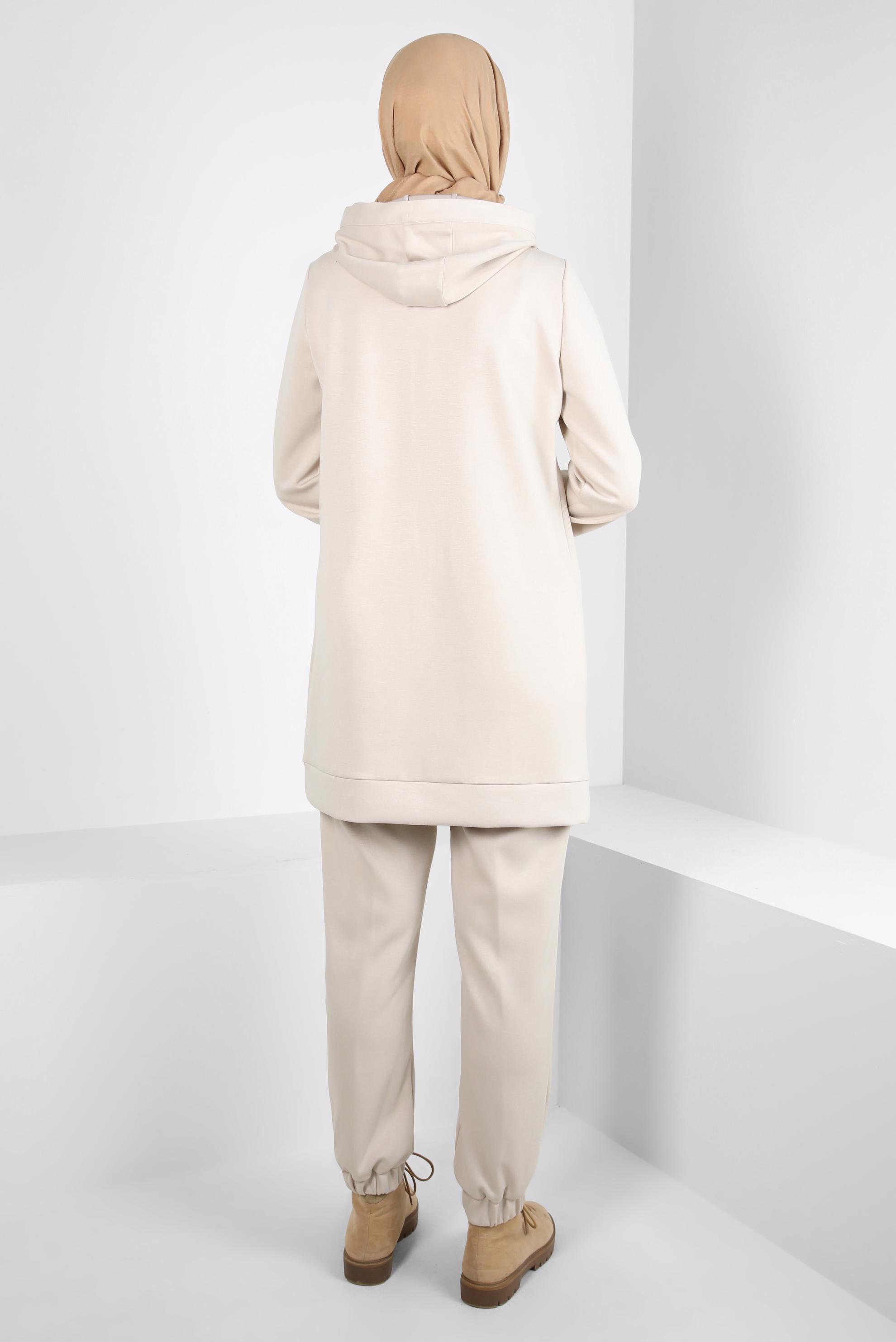 Hijab clothing BEIGE HOODED PANTS SUIT 44245