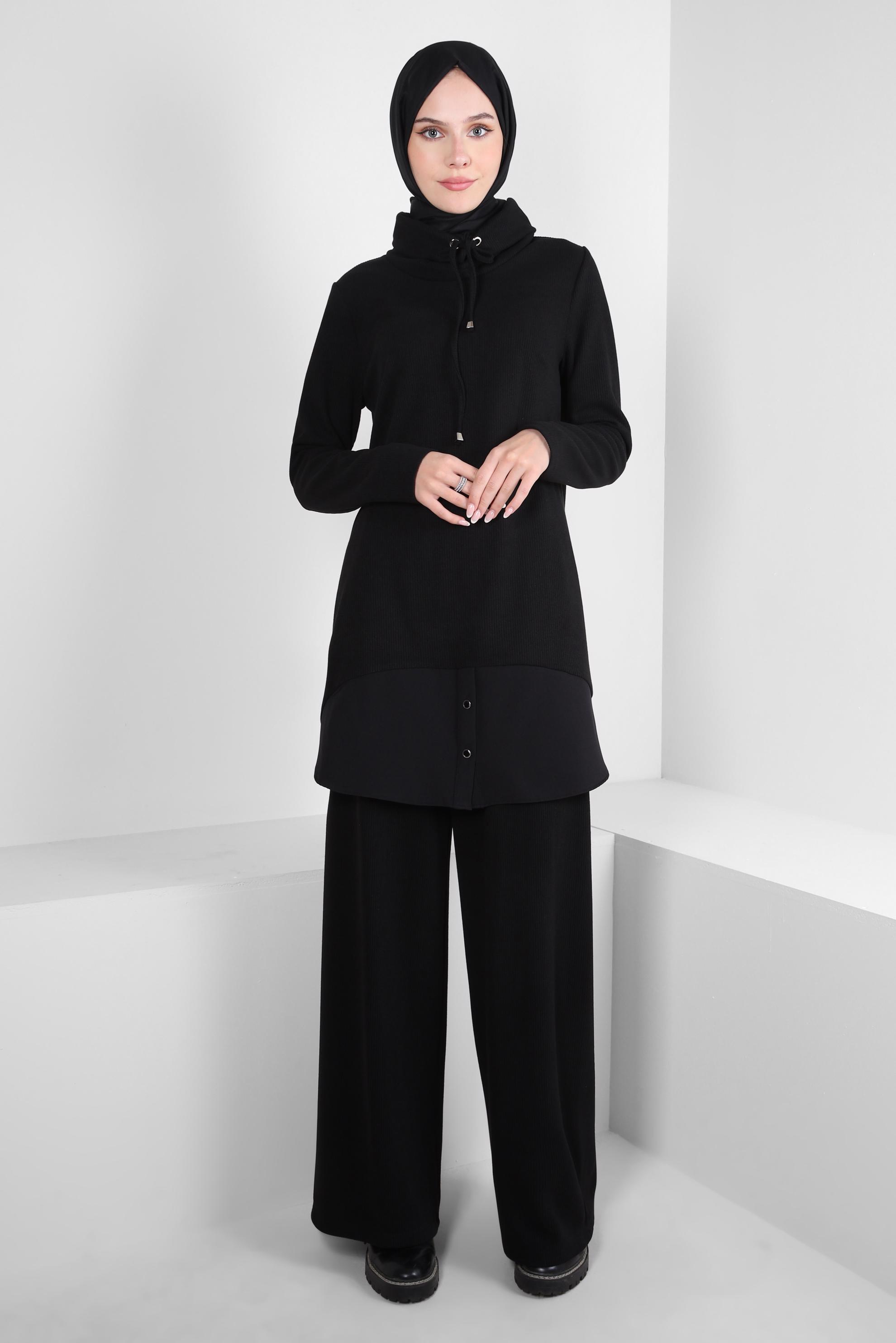 Tesettür giyim SİYAH GARNİLİ PANTOLONLU TAKIM 44250