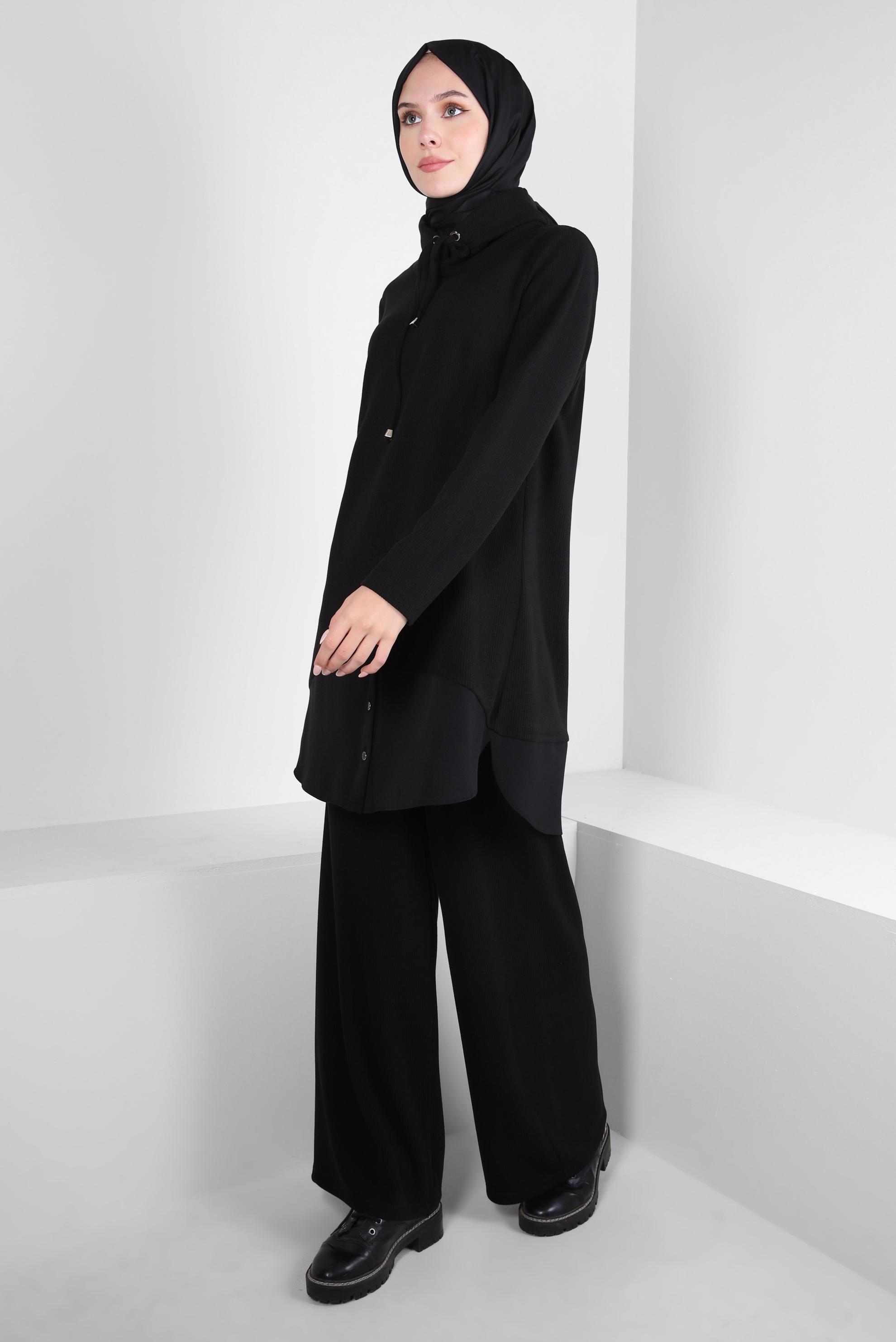Tesettür giyim SİYAH GARNİLİ PANTOLONLU TAKIM 44250