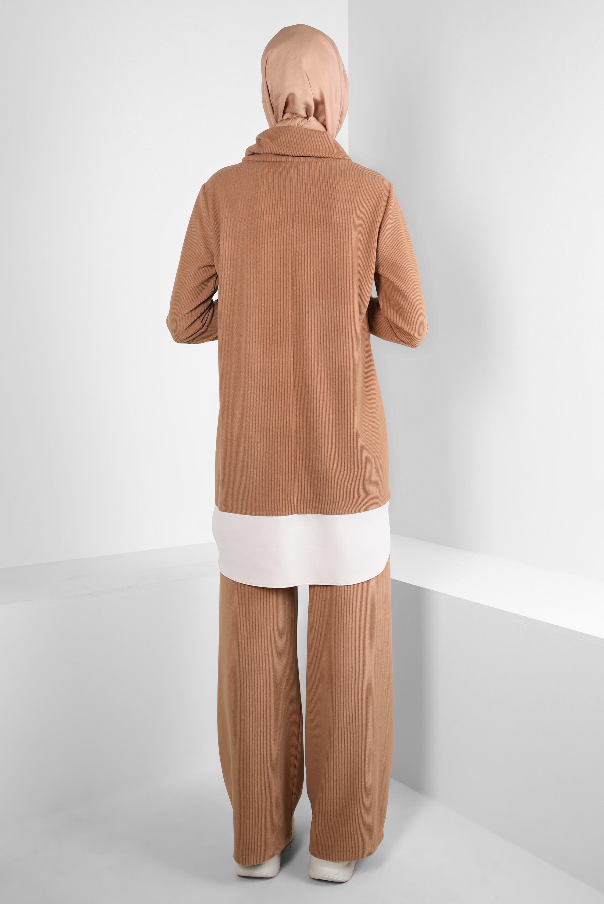 Tesettür giyim KAHVE GARNİLİ PANTOLONLU TAKIM 44250