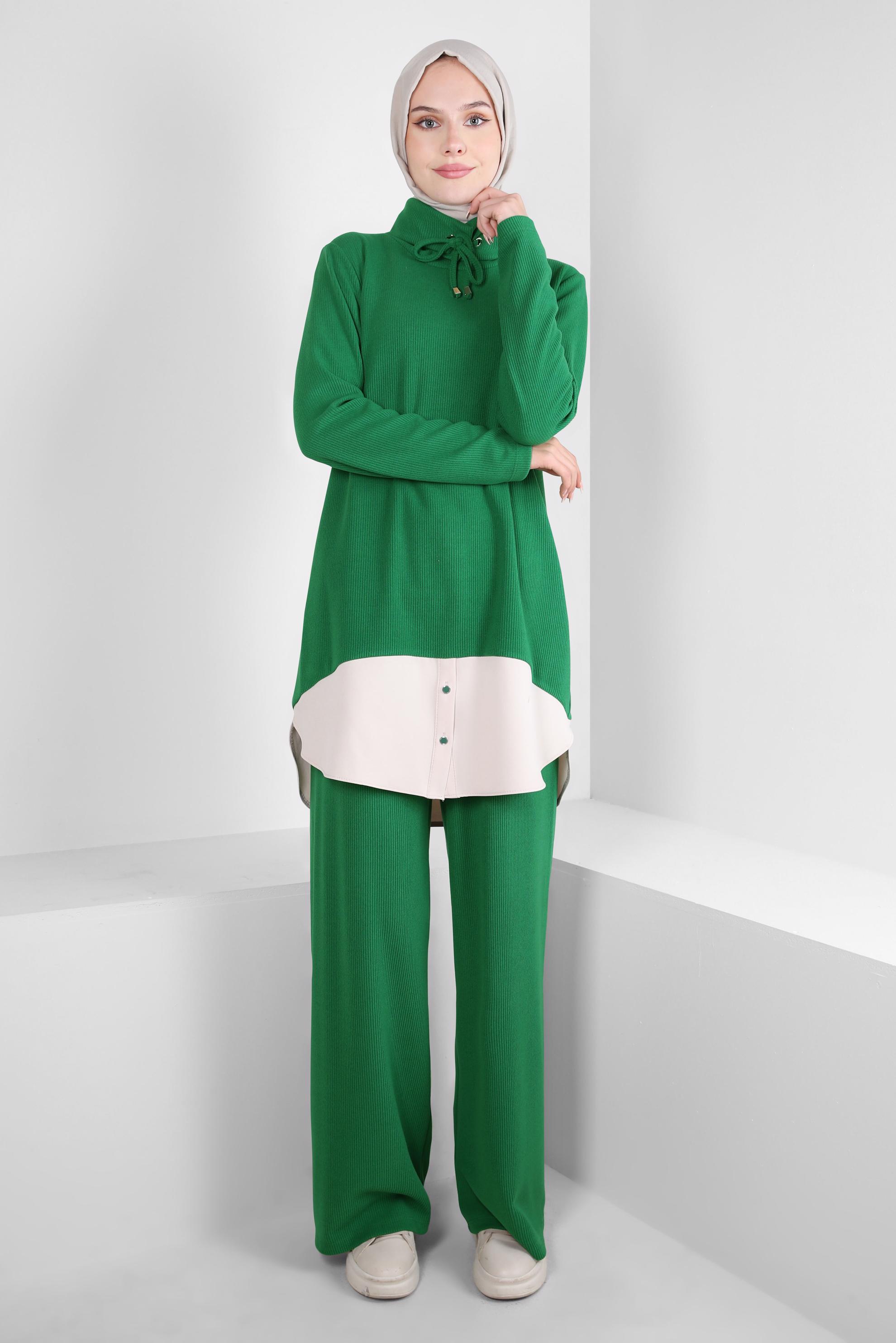 Tesettür giyim YEŞİL GARNİLİ PANTOLONLU TAKIM 44250