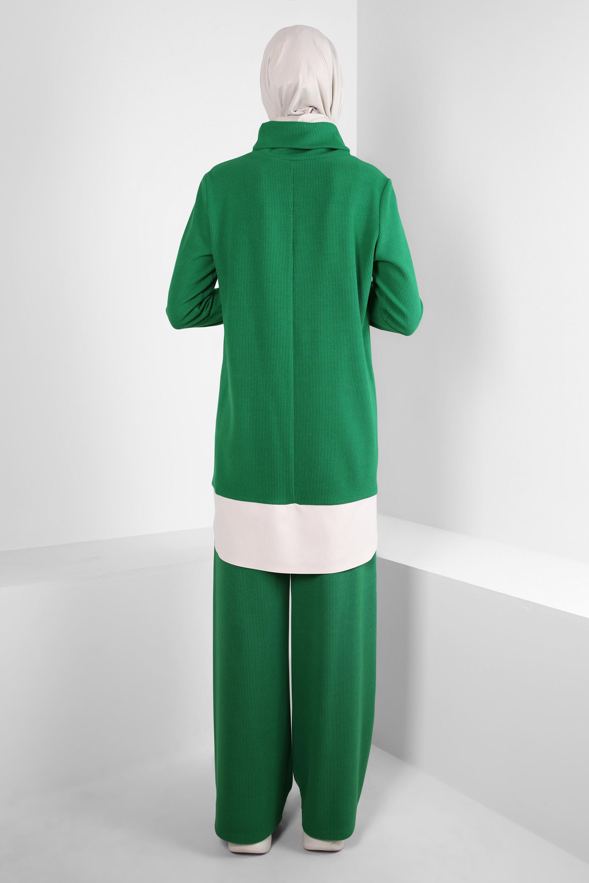 Tesettür giyim YEŞİL GARNİLİ PANTOLONLU TAKIM 44250