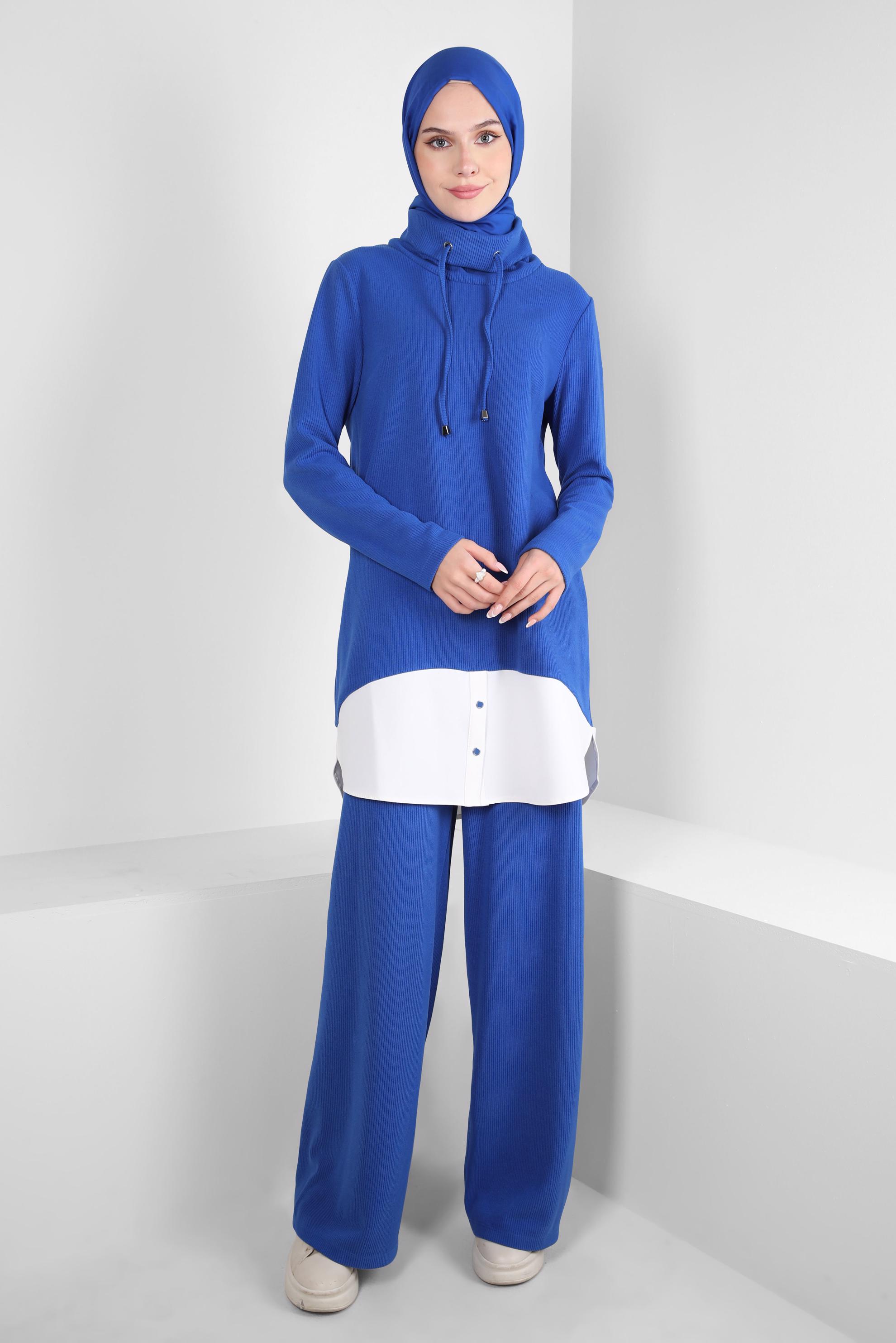 Tesettür giyim LACİVERT GARNİLİ PANTOLONLU TAKIM 44250
