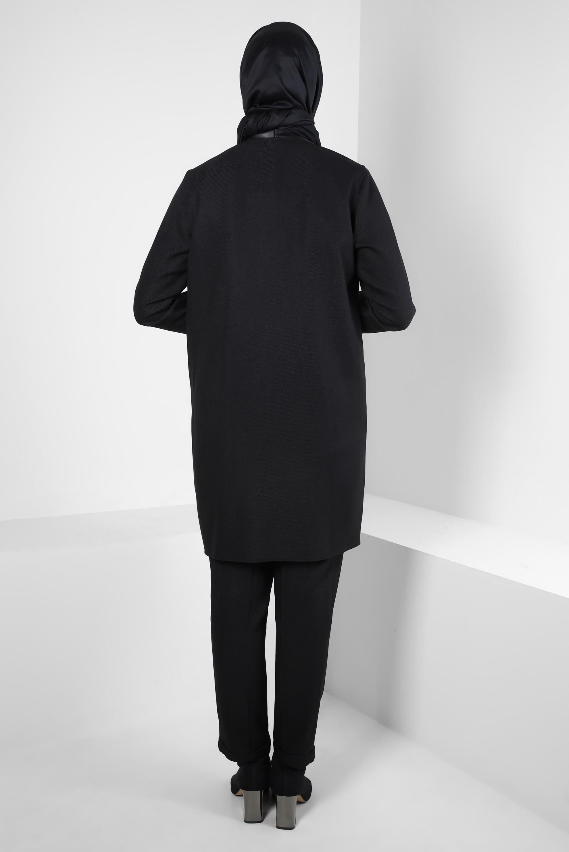 Tesettür giyim SİYAH BROŞ DETAYLI PANTOLONLU TAKIM 44251