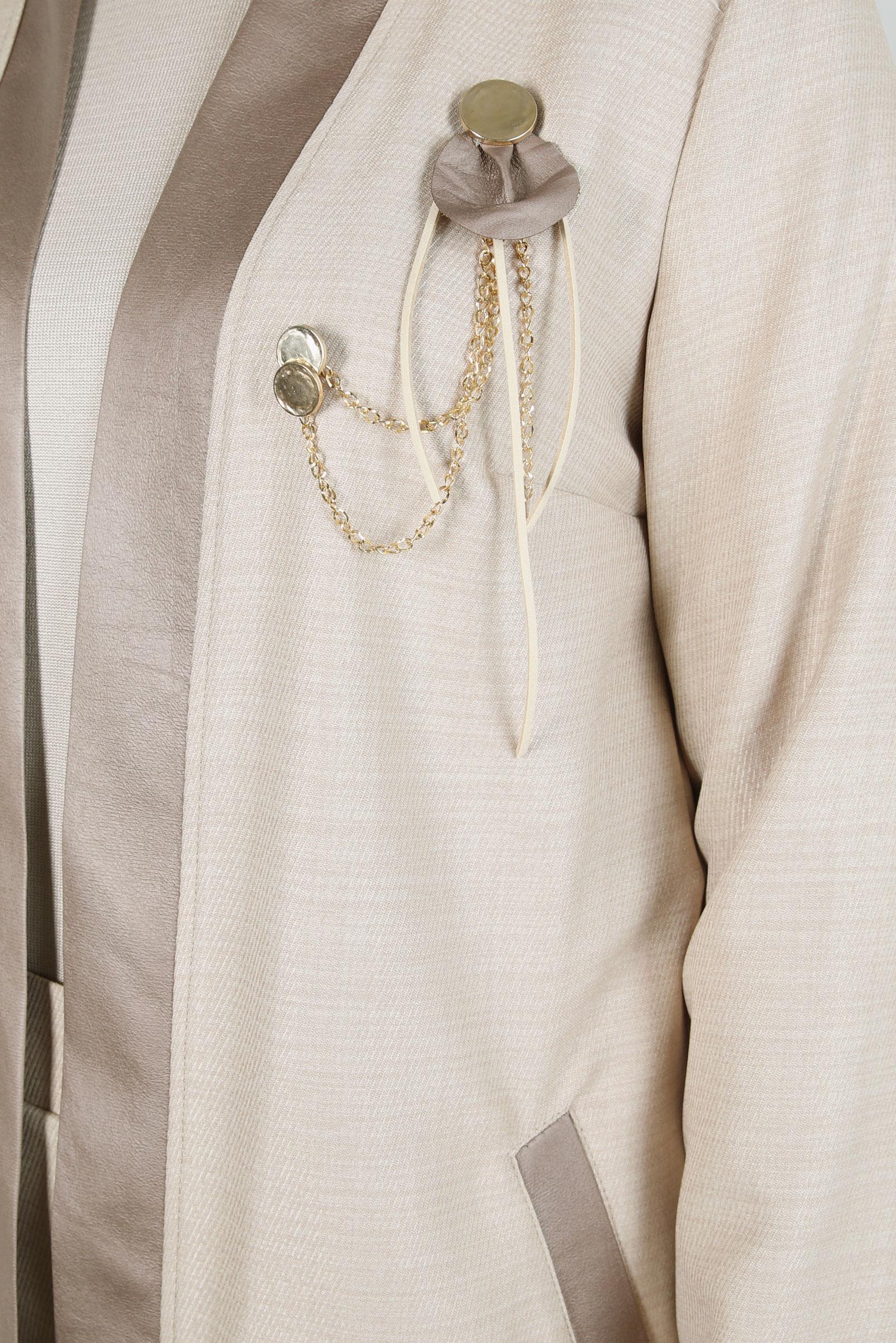 Tesettür giyim BEJ BROŞ DETAYLI PANTOLONLU TAKIM 44251