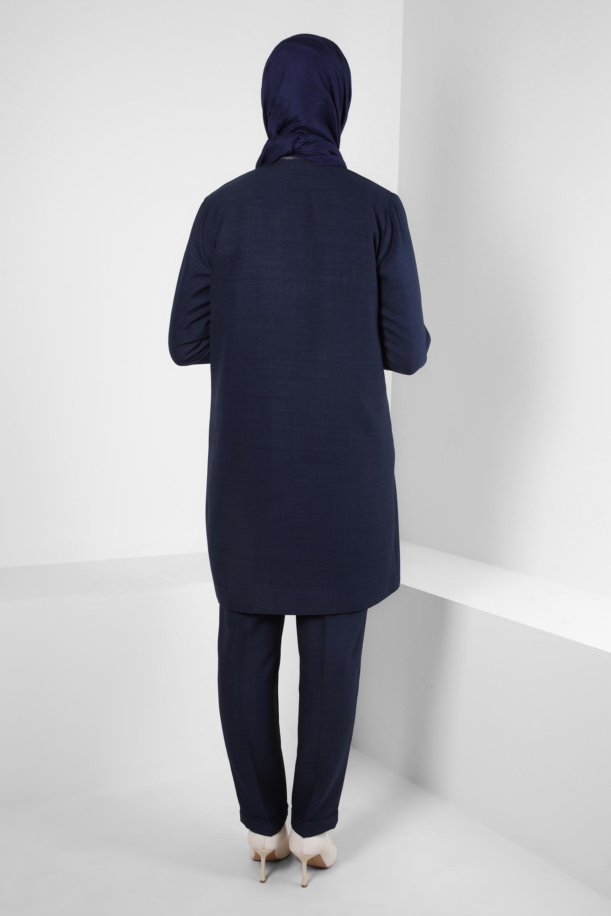 Tesettür giyim LACİVERT BROŞ DETAYLI PANTOLONLU TAKIM 44251