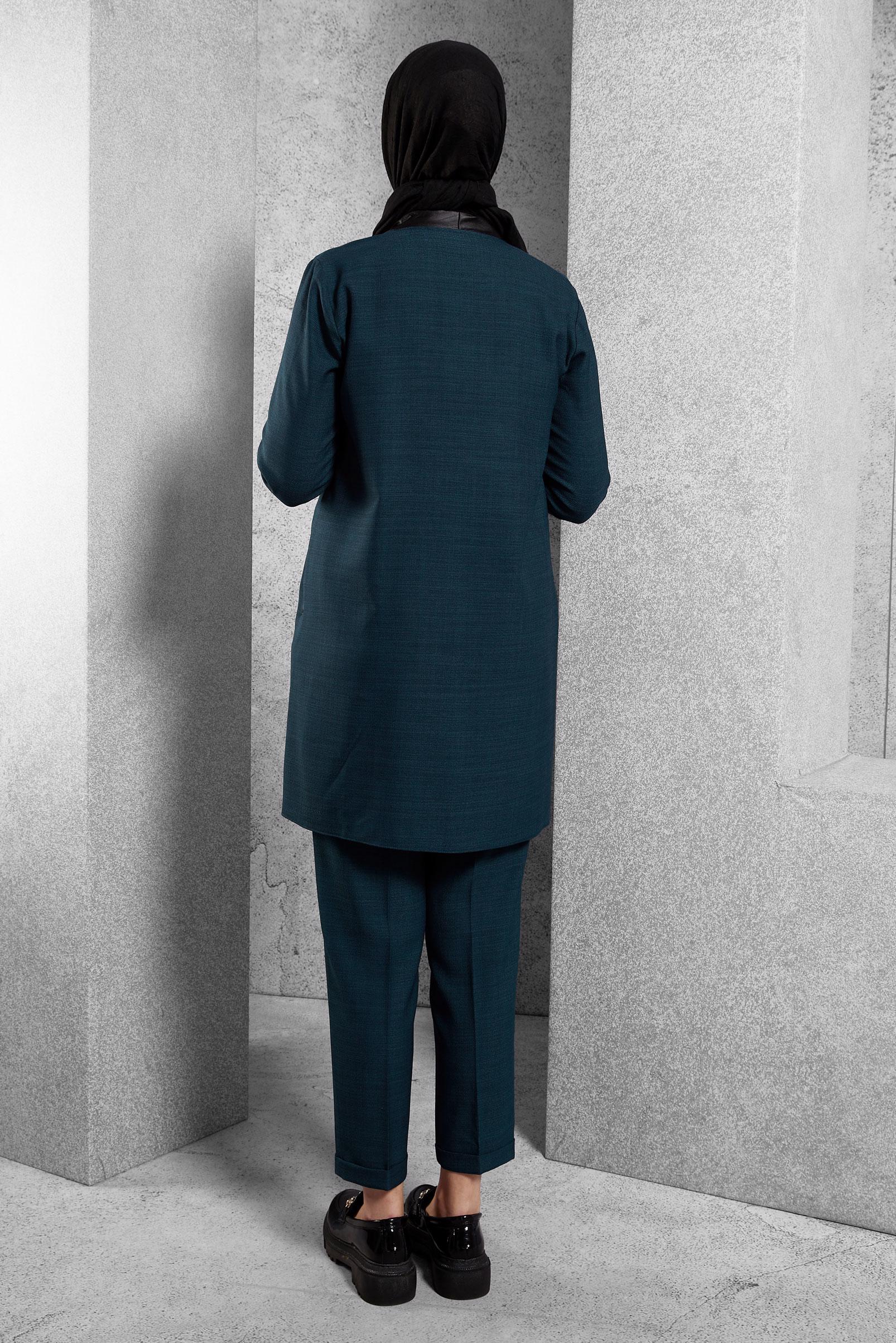 Tesettür giyim MAVİ BROŞ DETAYLI PANTOLONLU TAKIM 44251