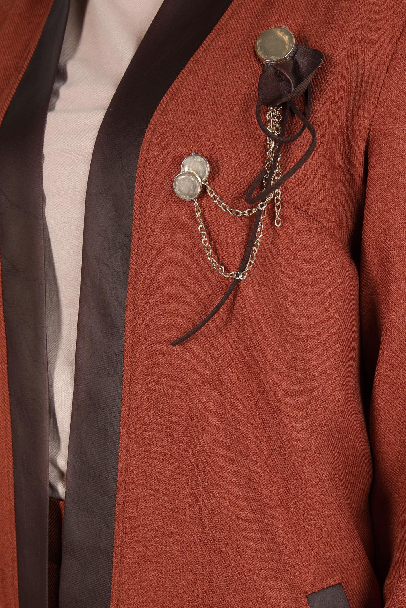 Tesettür giyim KAHVE BROŞ DETAYLI PANTOLONLU TAKIM 44251