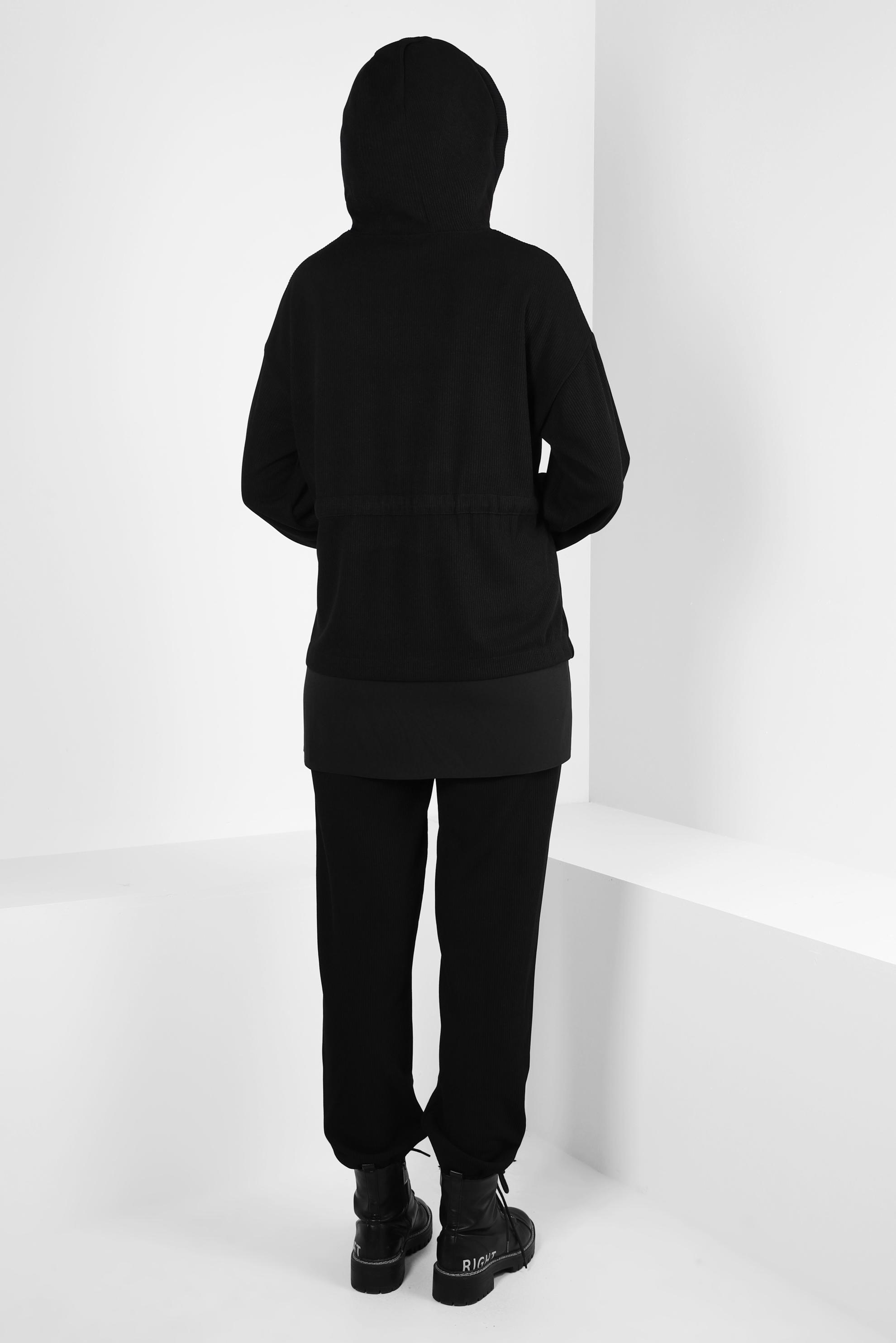 Tesettür giyim SİYAH KAPÜŞONLU PANTOLONLU TAKIM 44264