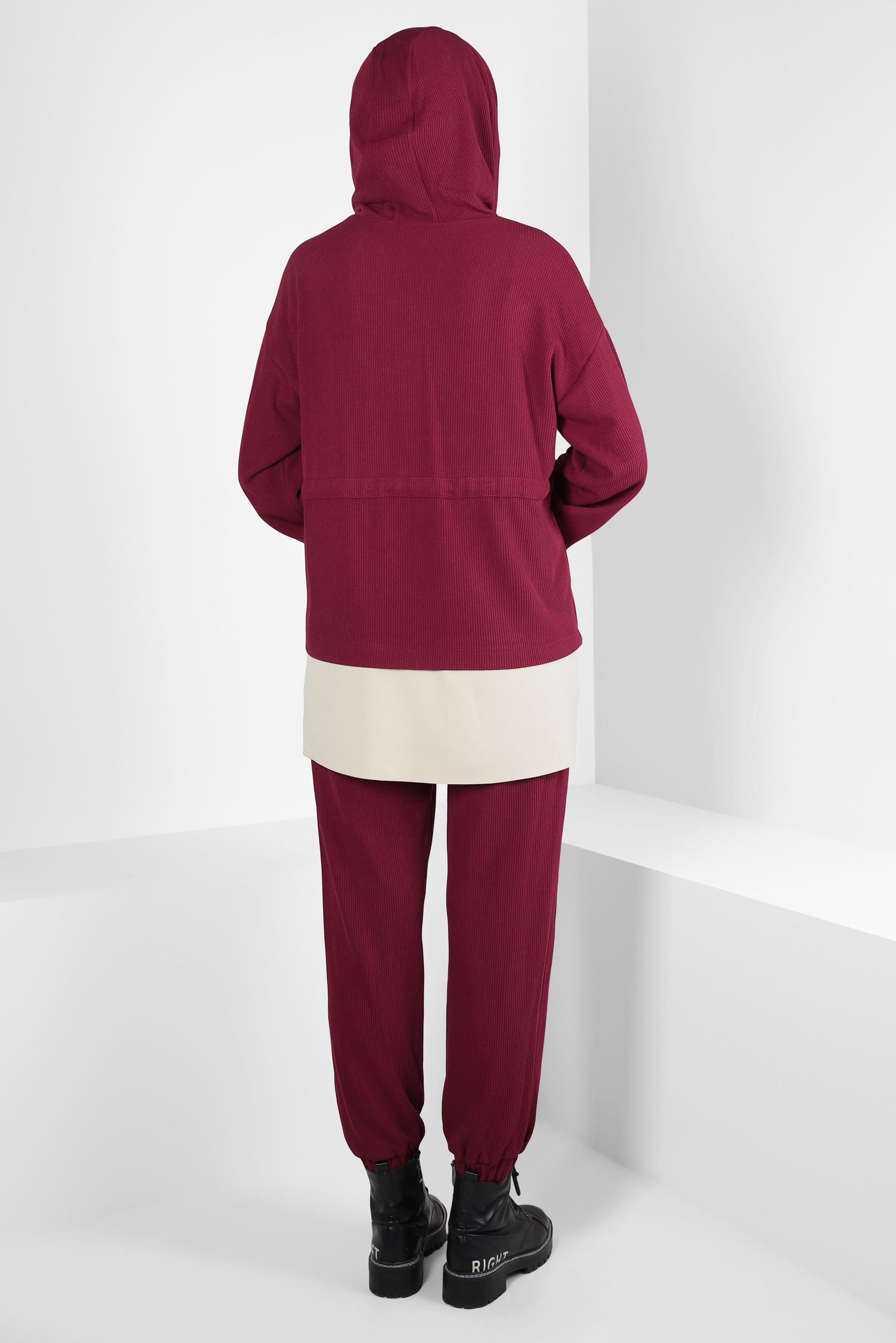 Tesettür giyim BORDO KAPÜŞONLU PANTOLONLU TAKIM 44264