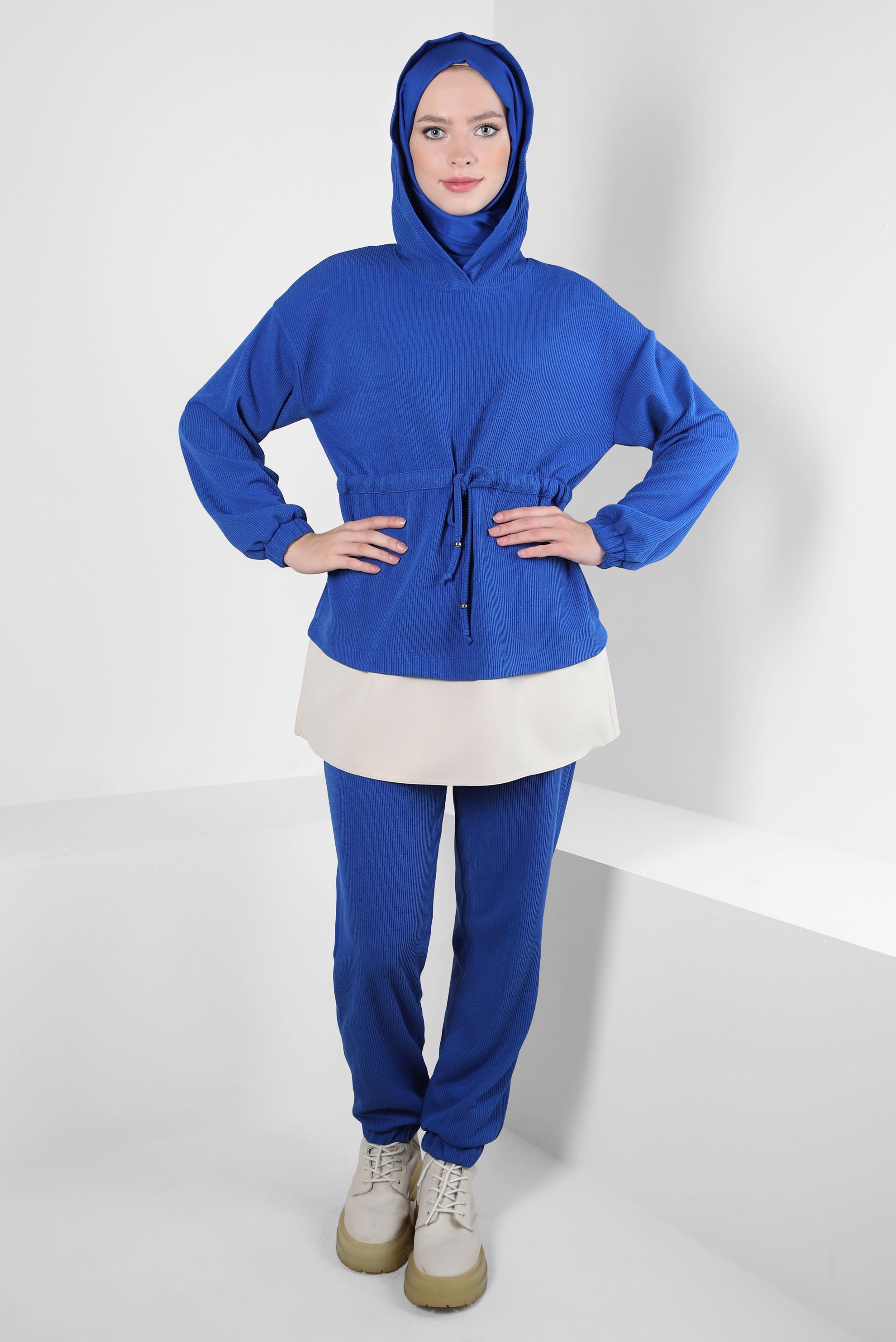 Tesettür giyim LACİVERT KAPÜŞONLU PANTOLONLU TAKIM 44264