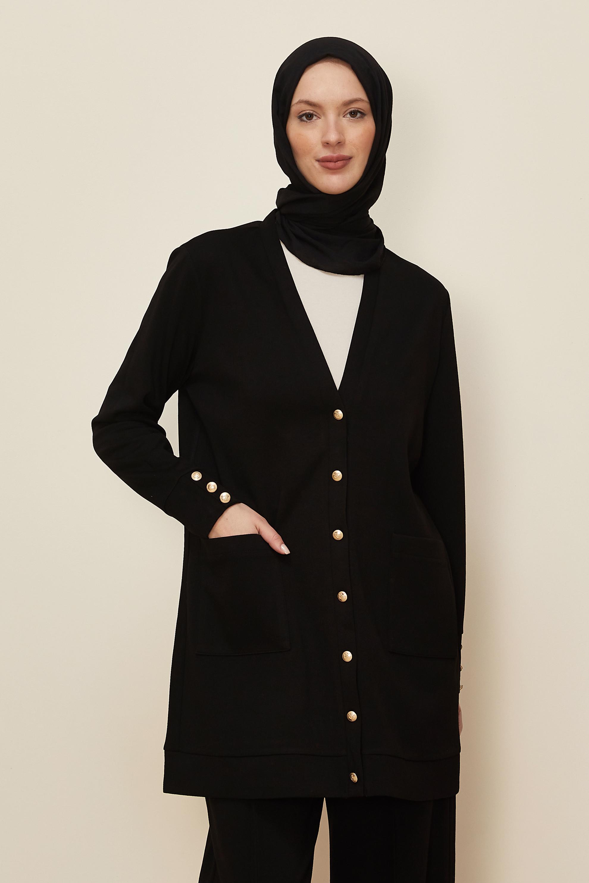 Vêtements hijab NOIR ENSEMBLE PANTALON DÉTAILLÉ AVEC BOUTONS 44269