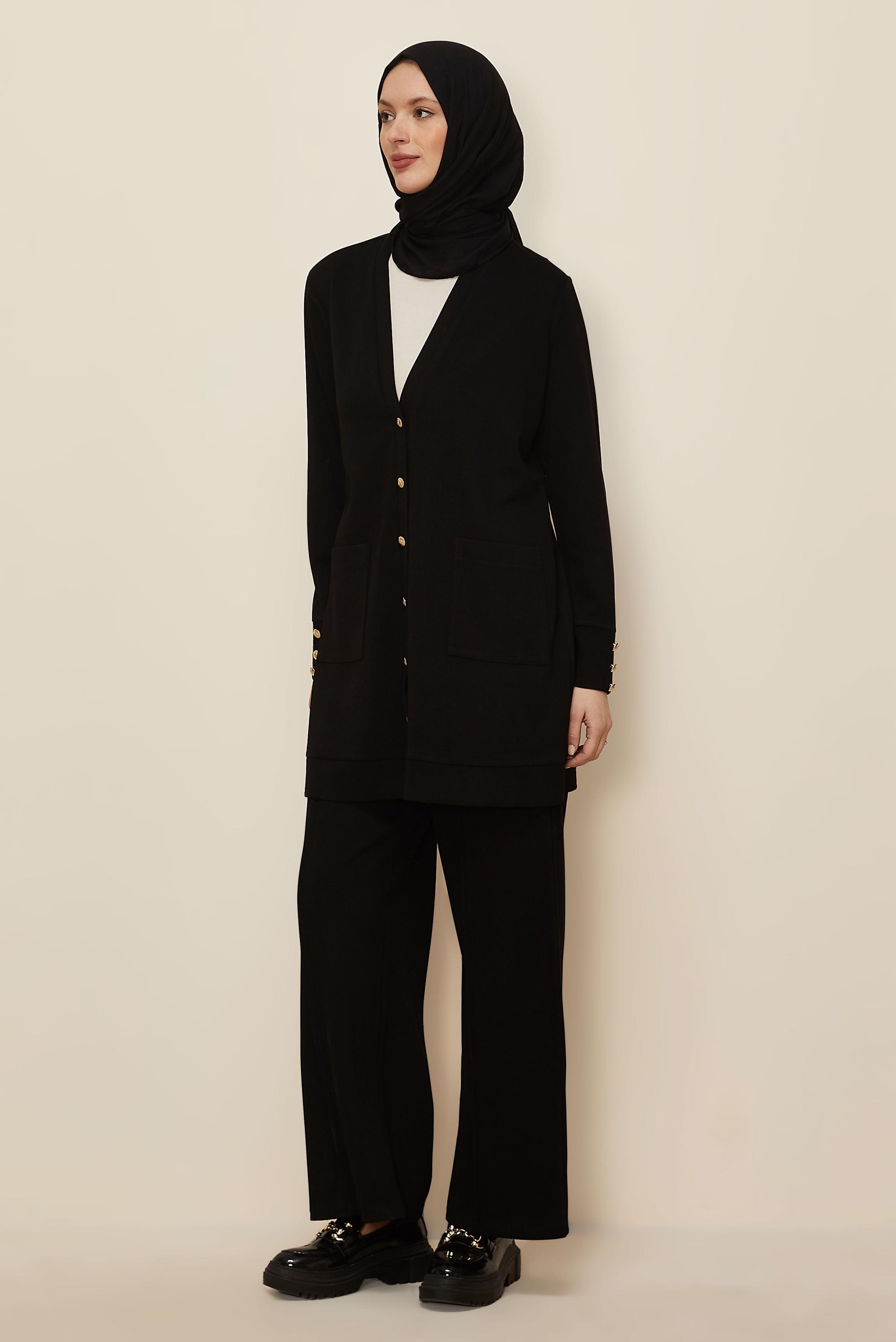 Vêtements hijab NOIR ENSEMBLE PANTALON DÉTAILLÉ AVEC BOUTONS 44269