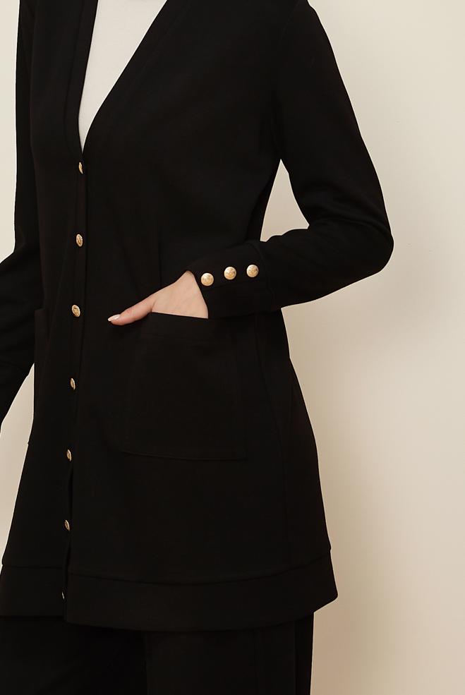 Tesettür giyim SİYAH PANTOLONLU DÜĞME DETAYLI TAKIM 44269 - ALVİNA