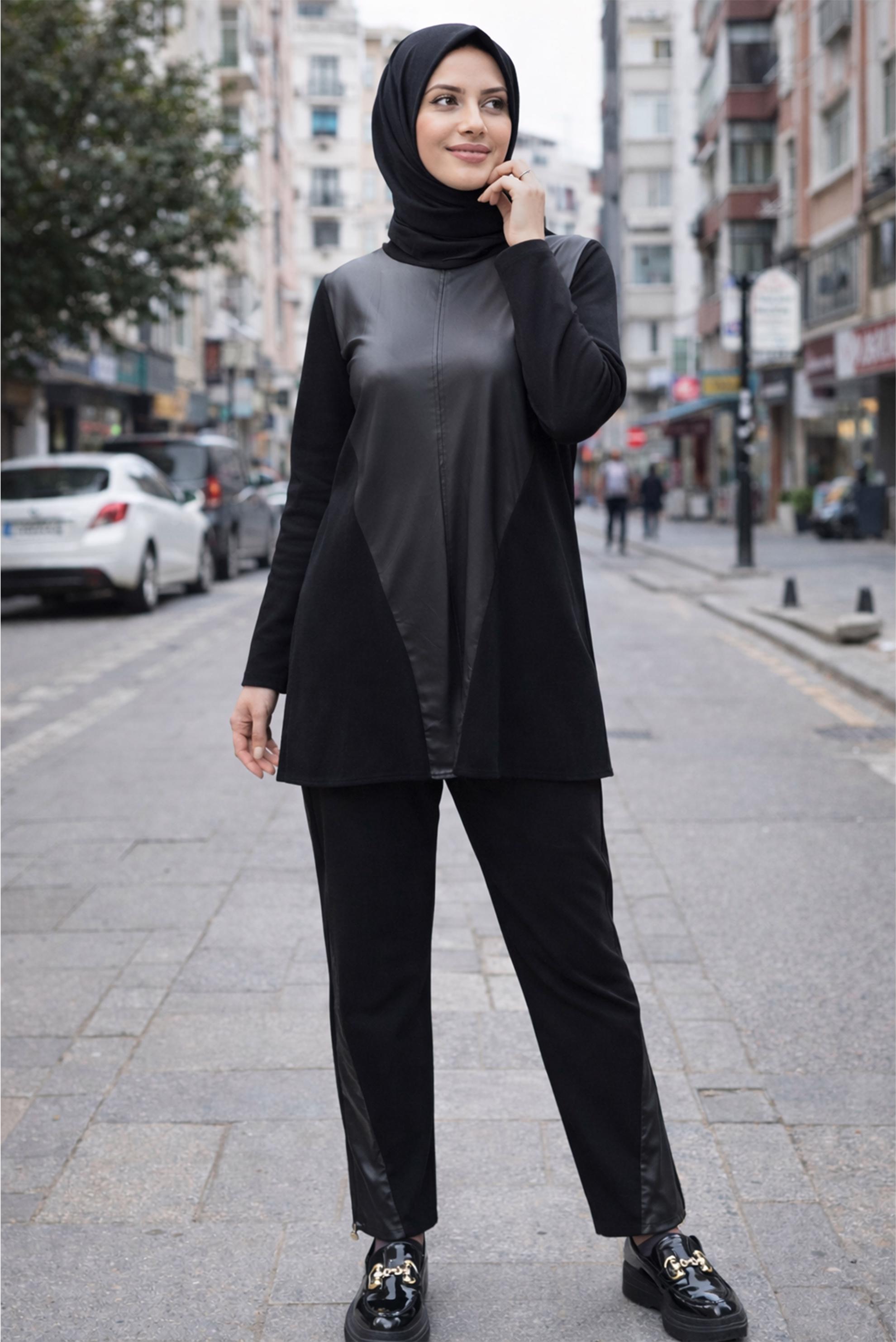 Hijab clothing BLACK CREW-NECK PANTSUIT 44288