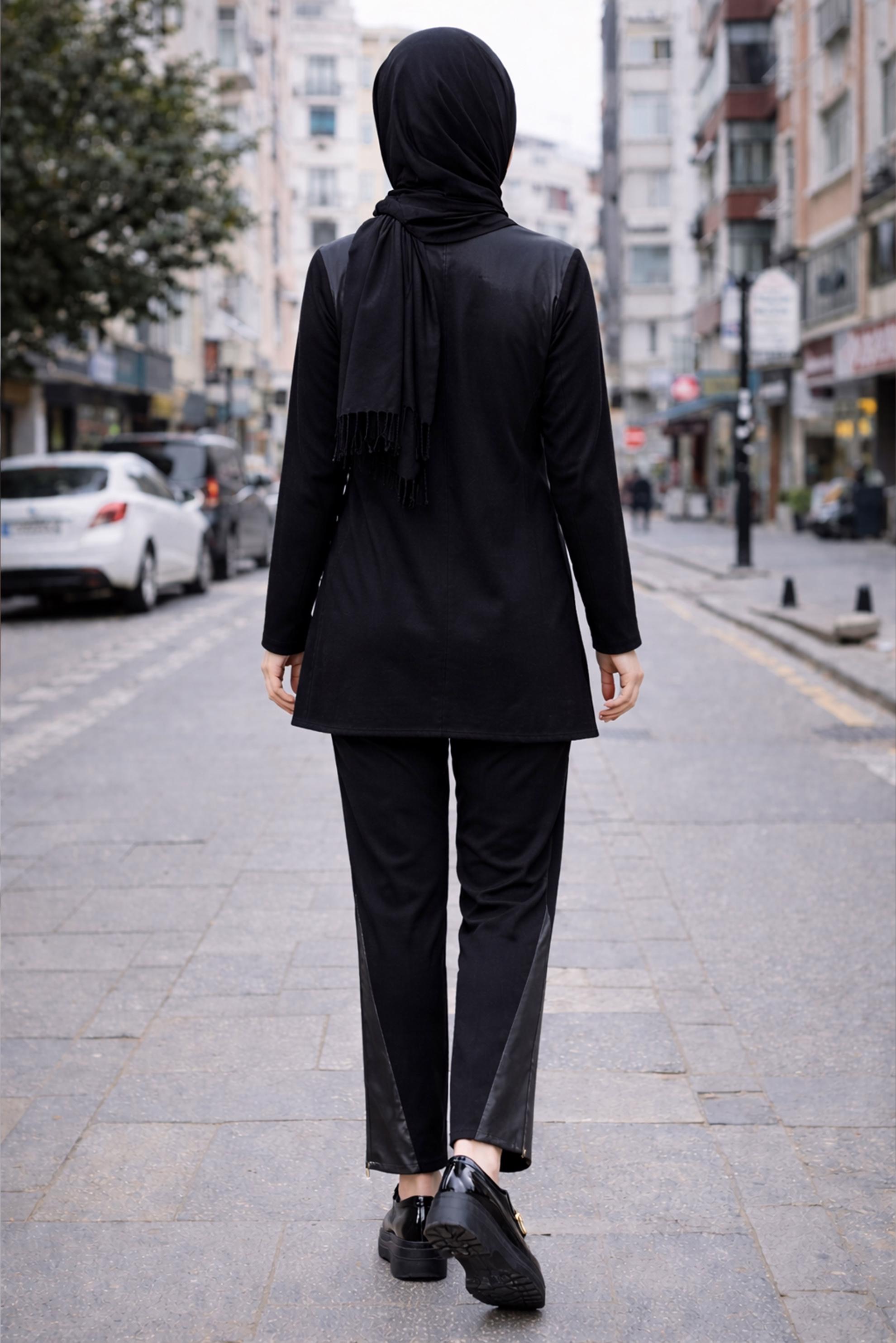 Hijab clothing BLACK CREW-NECK PANTSUIT 44288