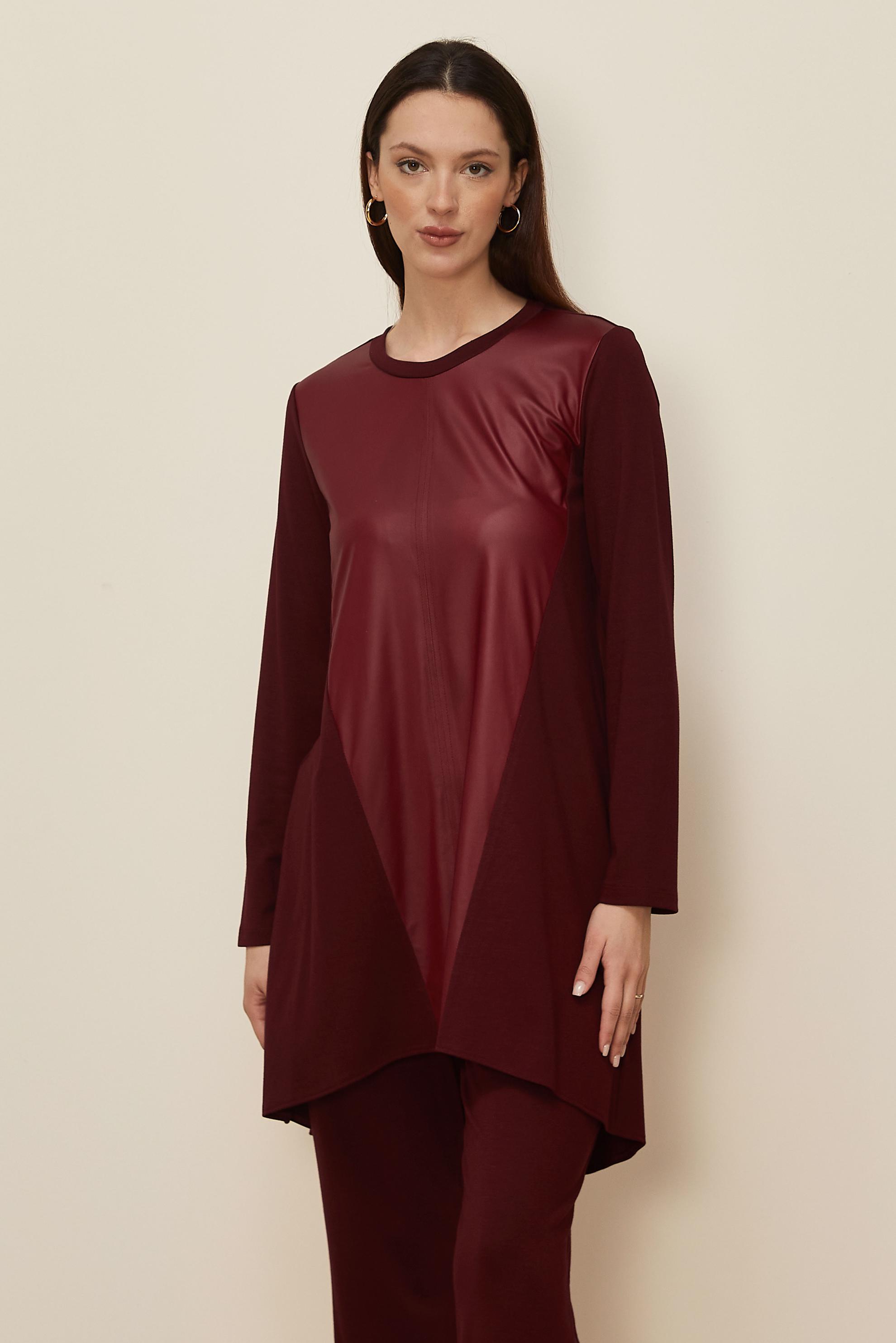 Tesettür giyim BORDO PANTOLONLU TAKIM 44288