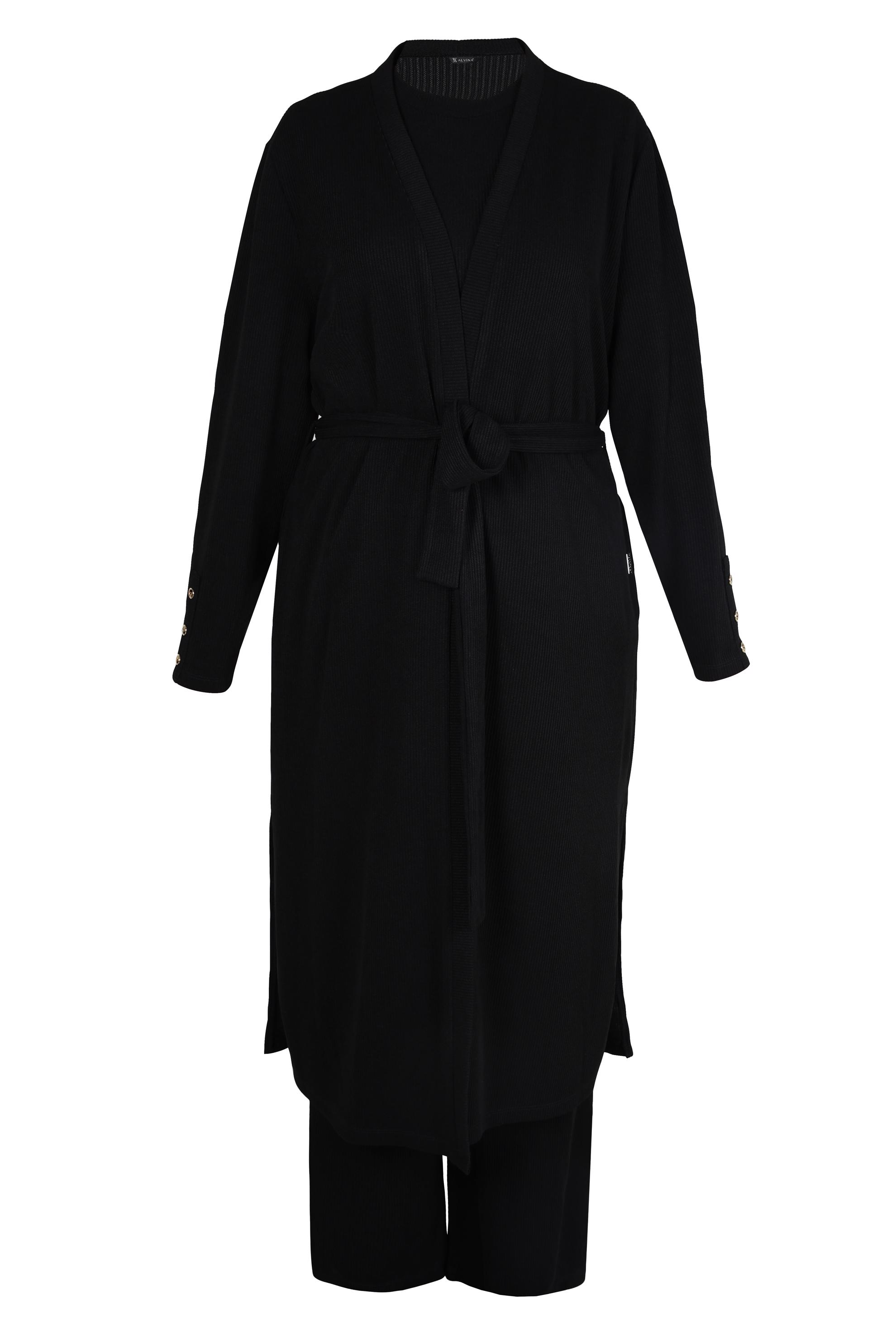 Hijab clothing BLACK BELTED THREE PIECES PANTS SUIT 44289