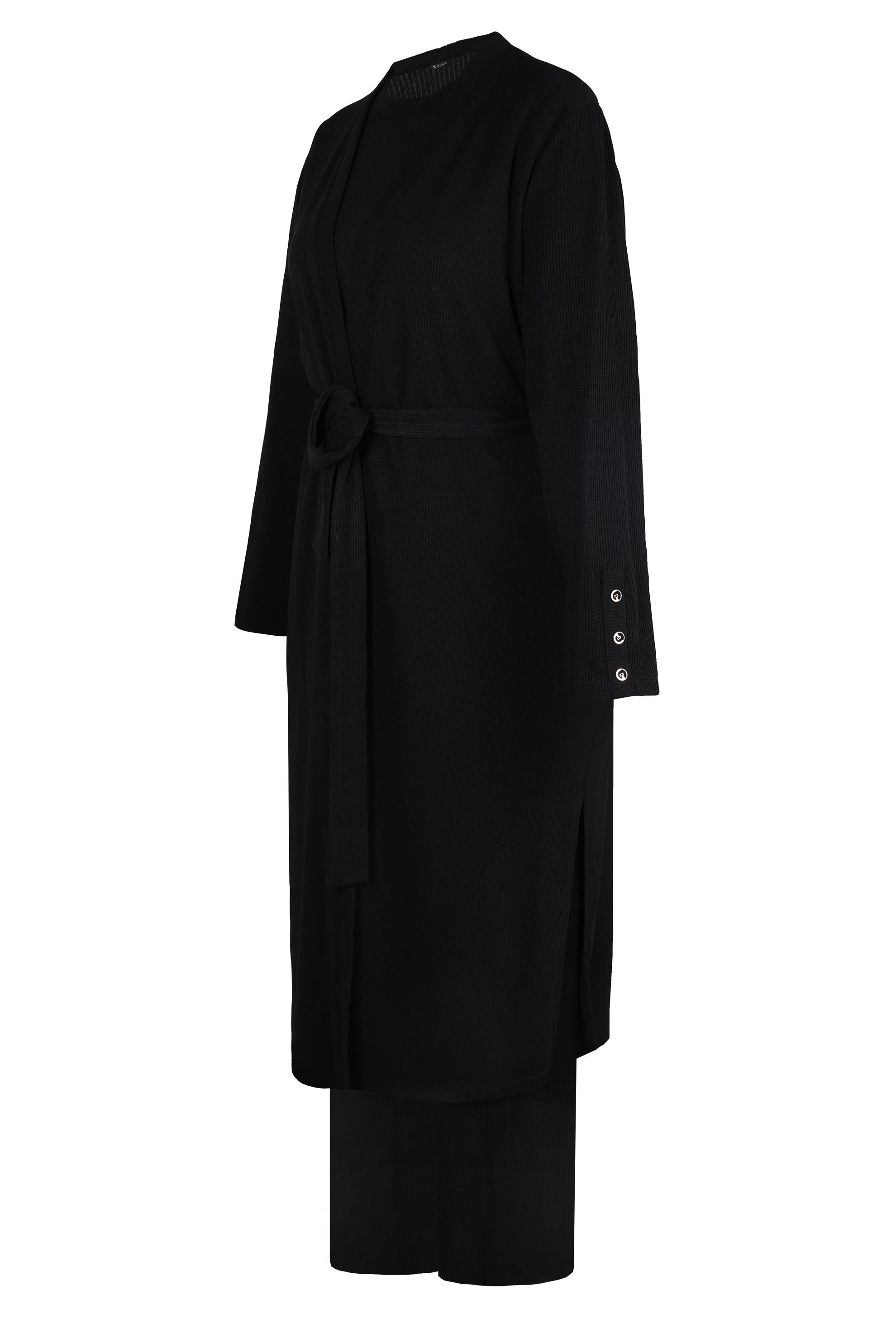 Hijab clothing BLACK BELTED THREE PIECES PANTS SUIT 44289