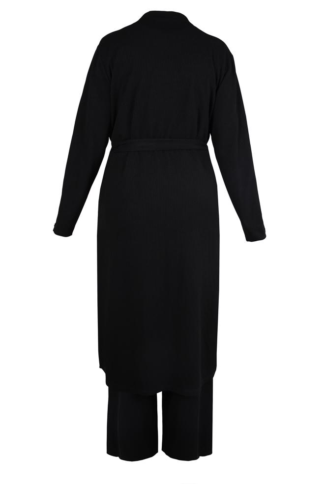 Hijab clothing BLACK BELTED THREE PIECES PANTS SUIT 44289 - ALVİNA