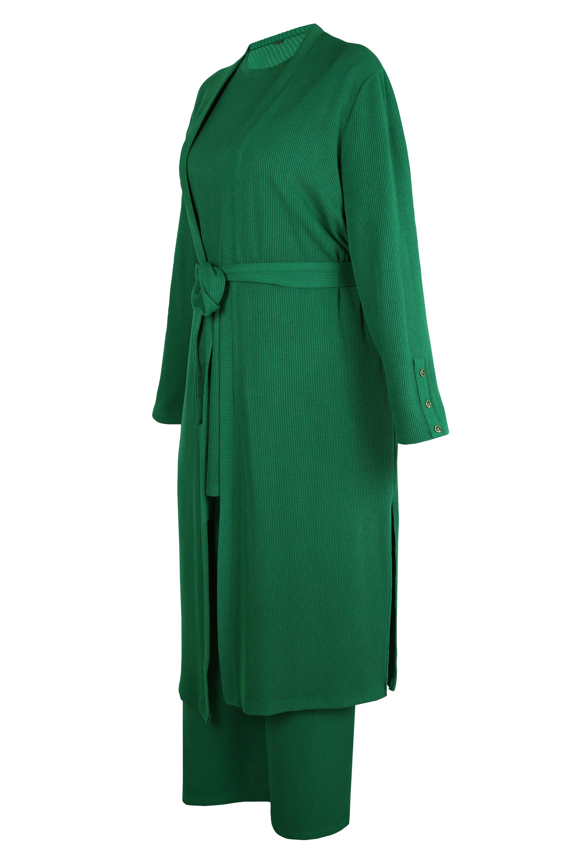 Hijab clothing GREEN BELTED THREE PIECES PANTS SUIT 44289