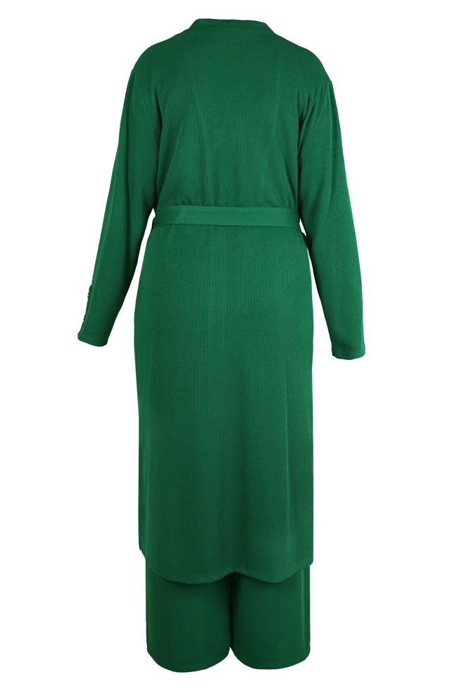 Hijab clothing GREEN BELTED THREE PIECES PANTS SUIT 44289 - ALVİNA