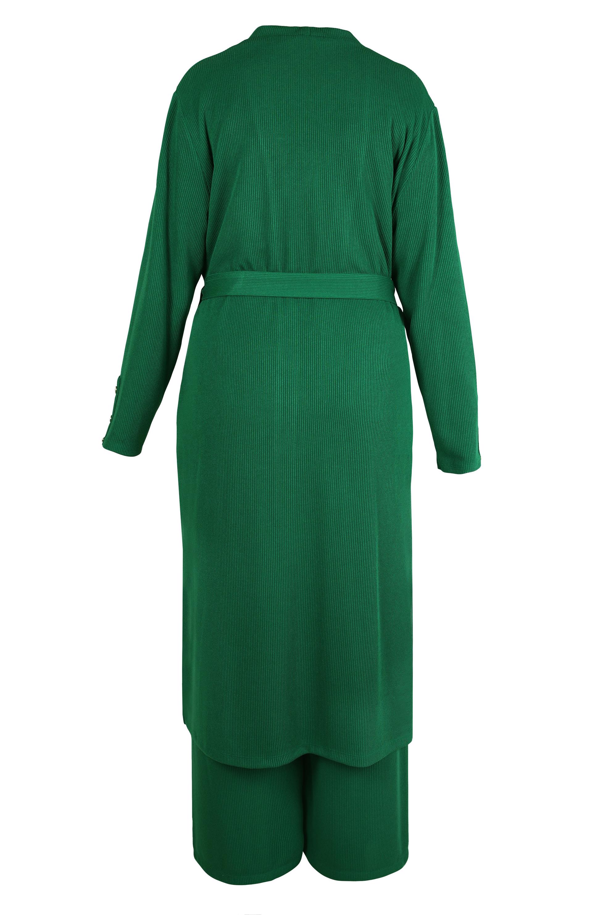 Hijab clothing GREEN BELTED THREE PIECES PANTS SUIT 44289