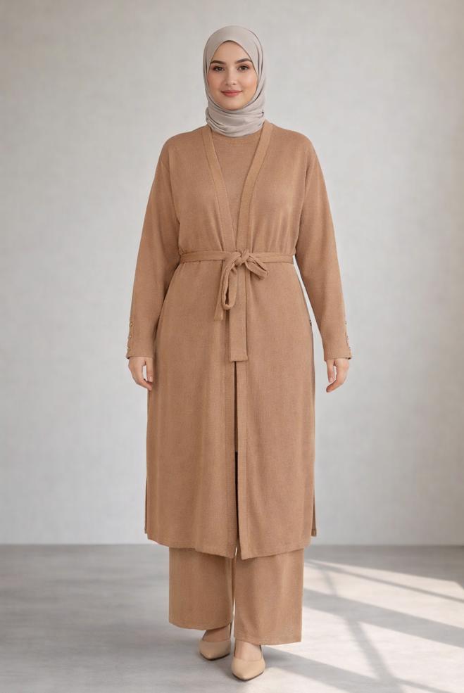 Vêtements hijab TABA ENSEMBLE PANTALON TROIS PIÈCES CEINTURÉ 44289 - ALVİNA