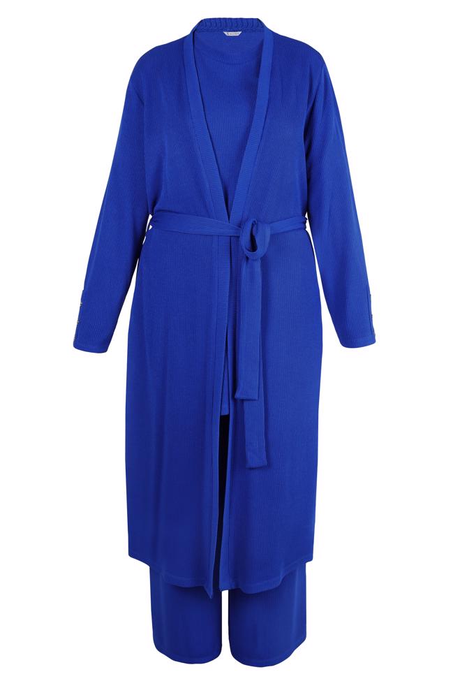 Hijab clothing NAVY BLUE BELTED THREE PIECES PANTS SUIT 44289 - ALVİNA