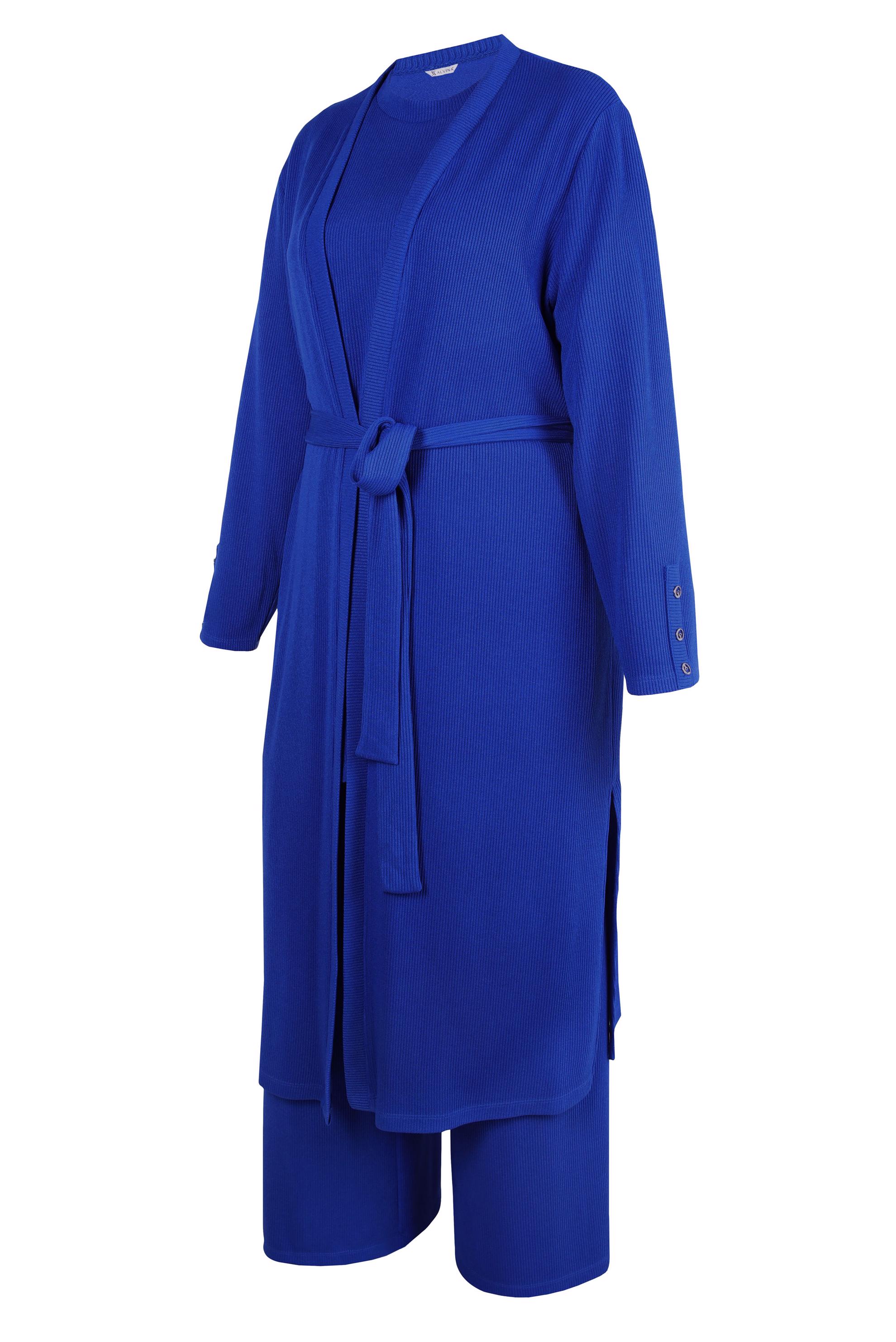 Tesettür giyim LACİVERT KUŞAKLI PANTOLONLU ÜÇLÜ TAKIM 44289