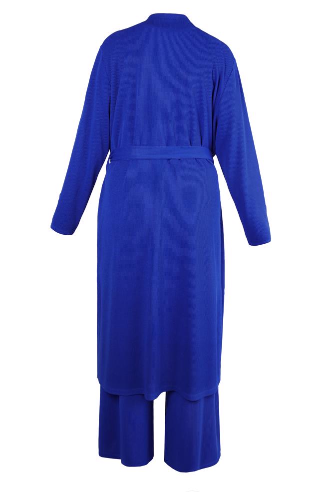 Hijab clothing NAVY BLUE BELTED THREE PIECES PANTS SUIT 44289 - ALVİNA