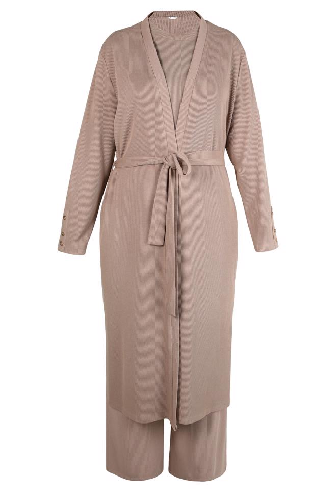 Hijab clothing SAND BELTED THREE PIECES PANTS SUIT 44289 - ALVİNA