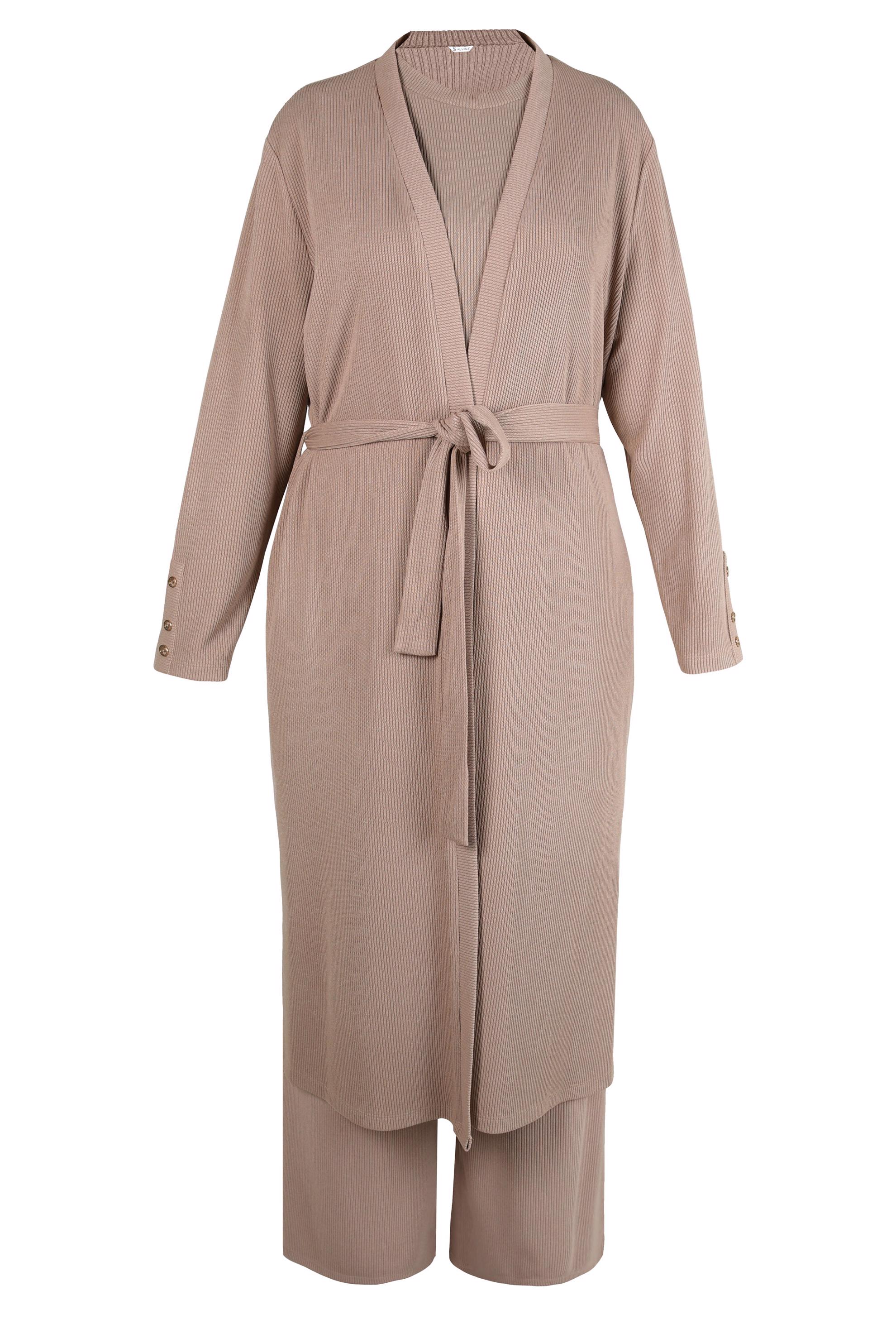 Hijab clothing SAND BELTED THREE PIECES PANTS SUIT 44289