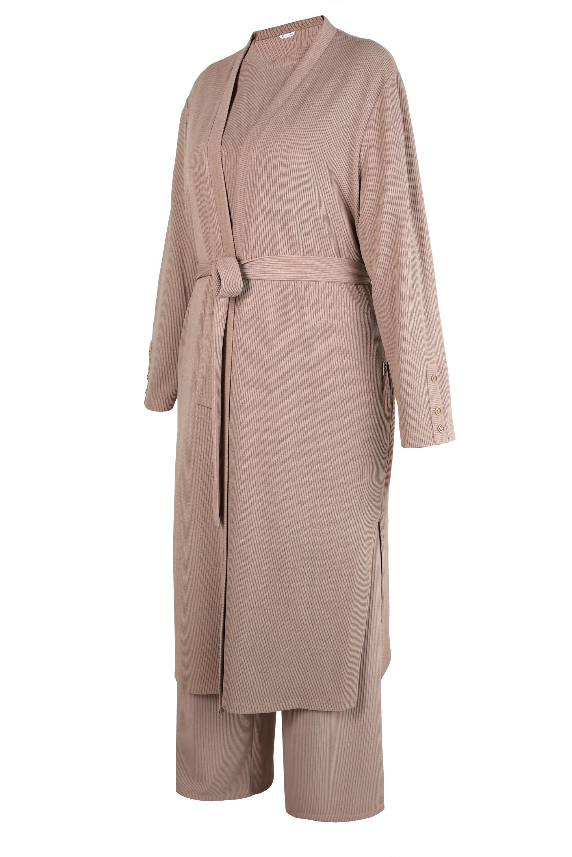 Hijab clothing SAND BELTED THREE PIECES PANTS SUIT 44289