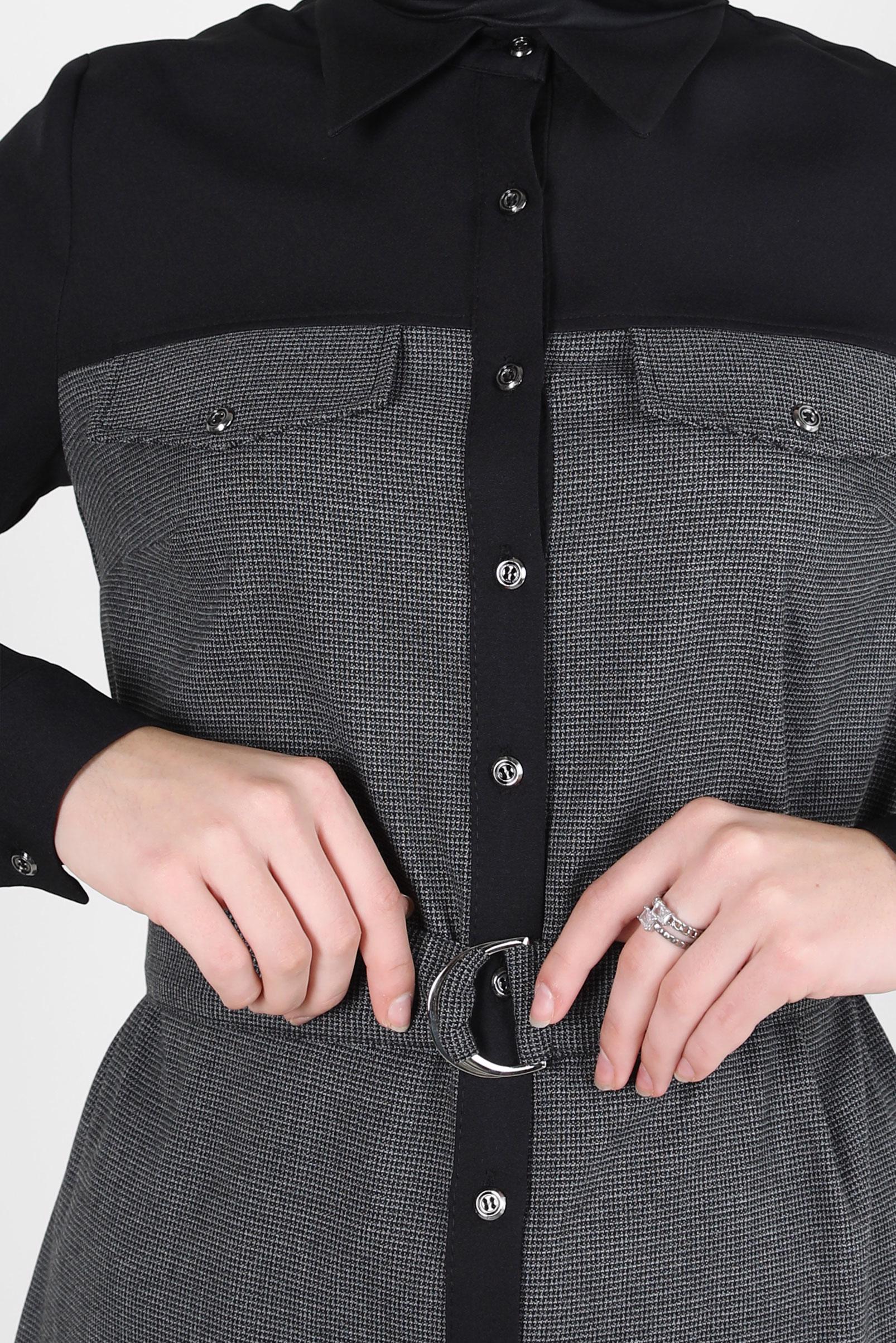 Tesettür giyim GRİ KEMERLİ PANTOLONLU TAKIM 44315