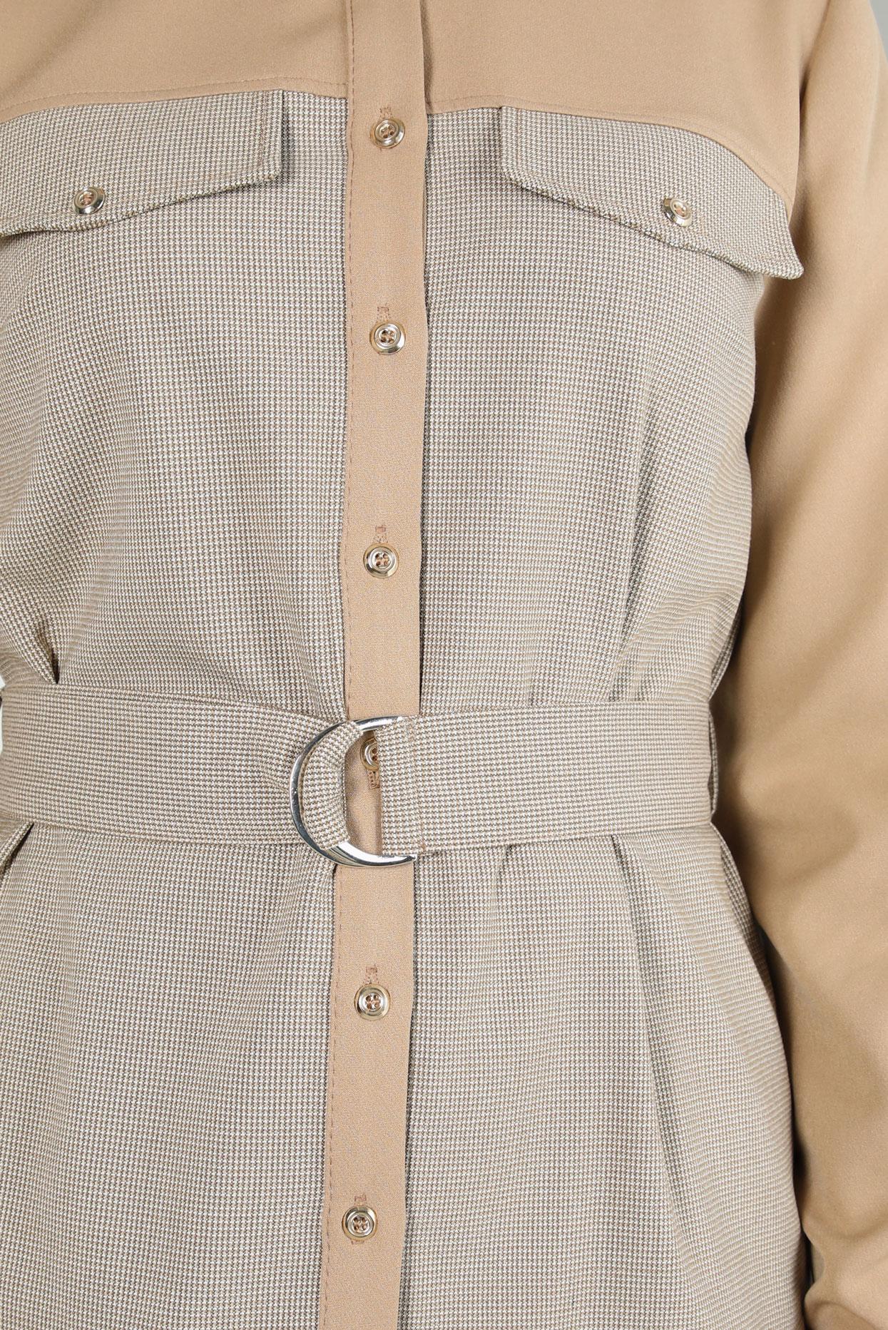 Tesettür giyim KAHVE KEMERLİ PANTOLONLU TAKIM 44315