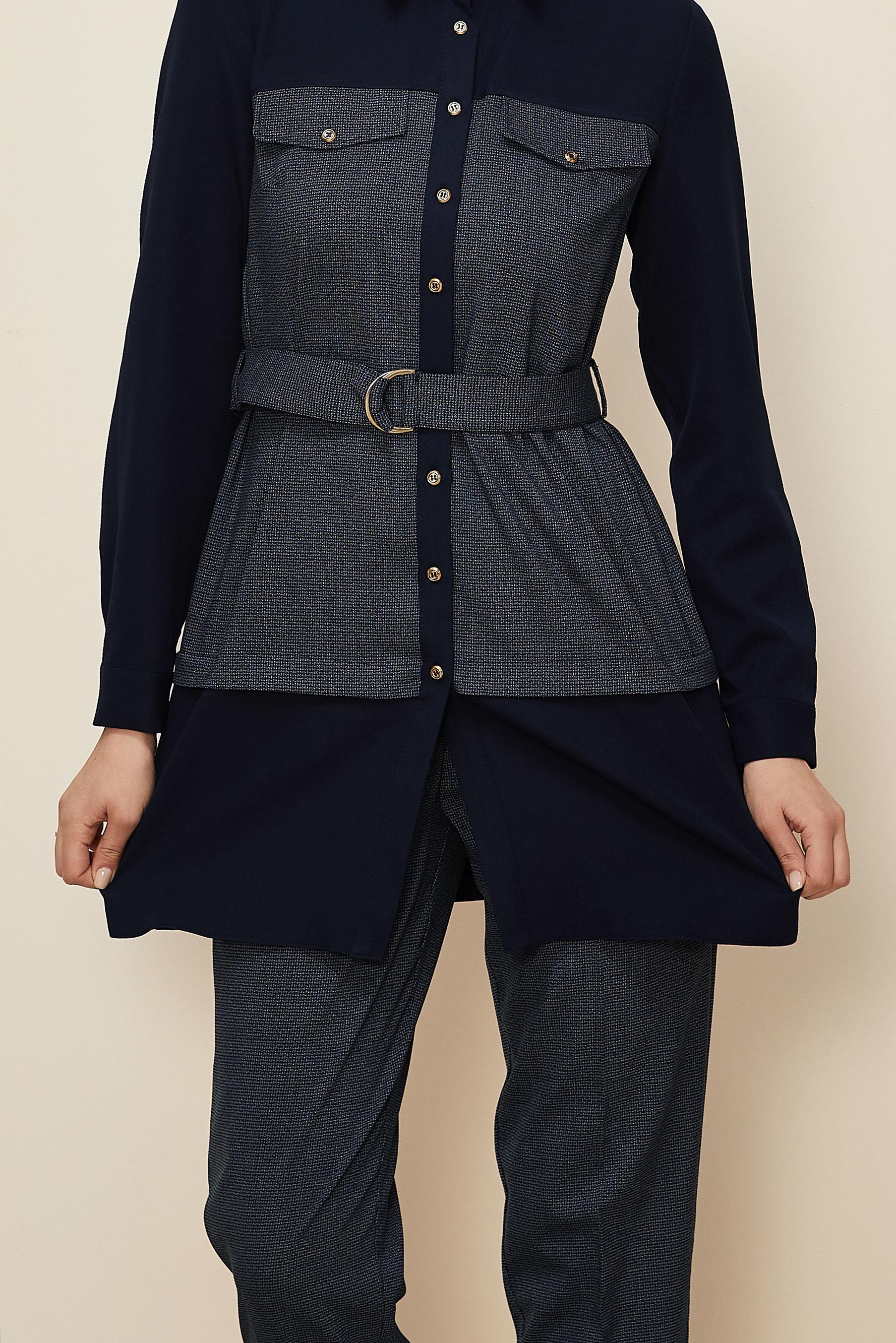 Tesettür giyim LACİVERT KEMERLİ PANTOLONLU TAKIM 44315