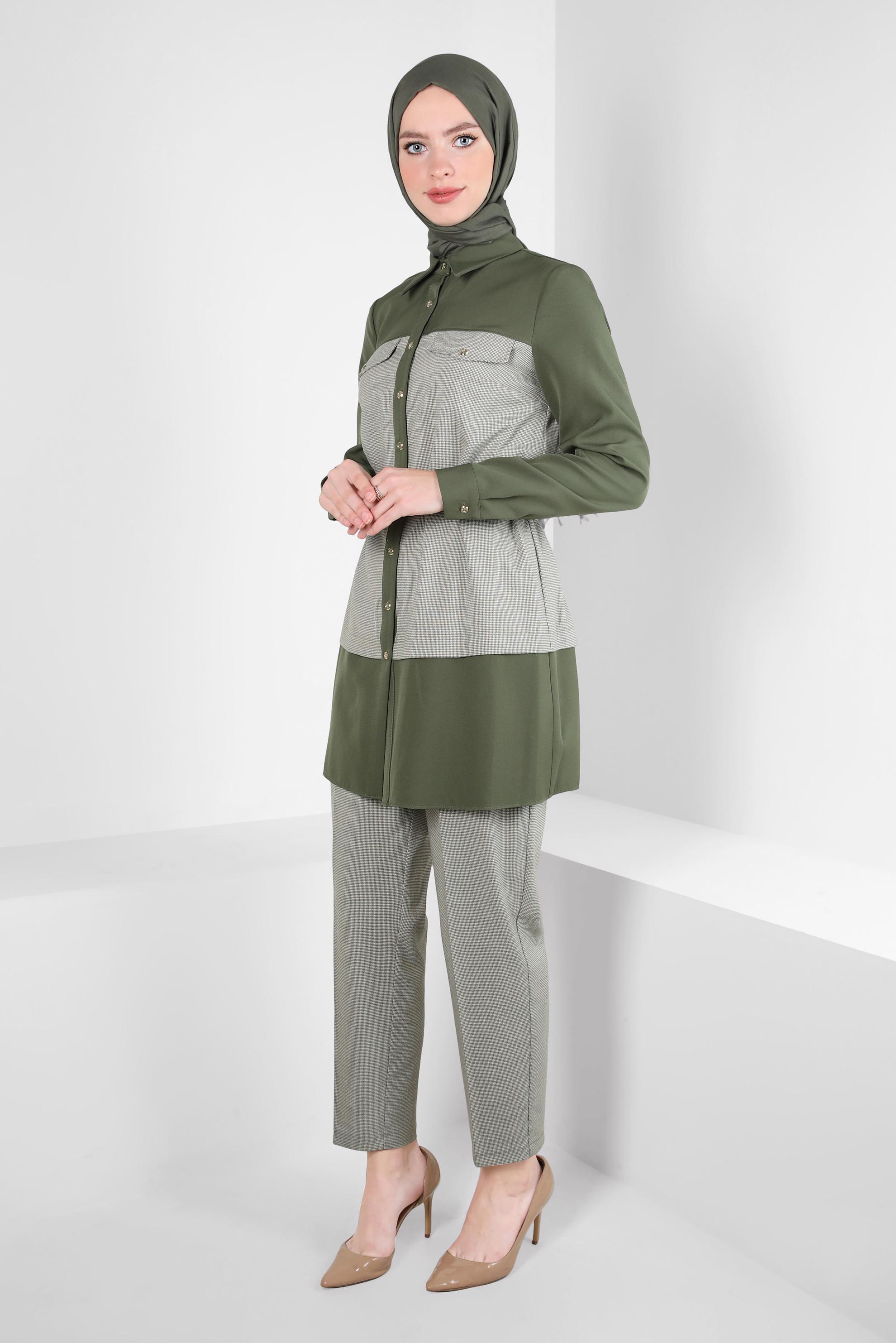 Tesettür giyim VİZON KEMERLİ PANTOLONLU TAKIM 44315