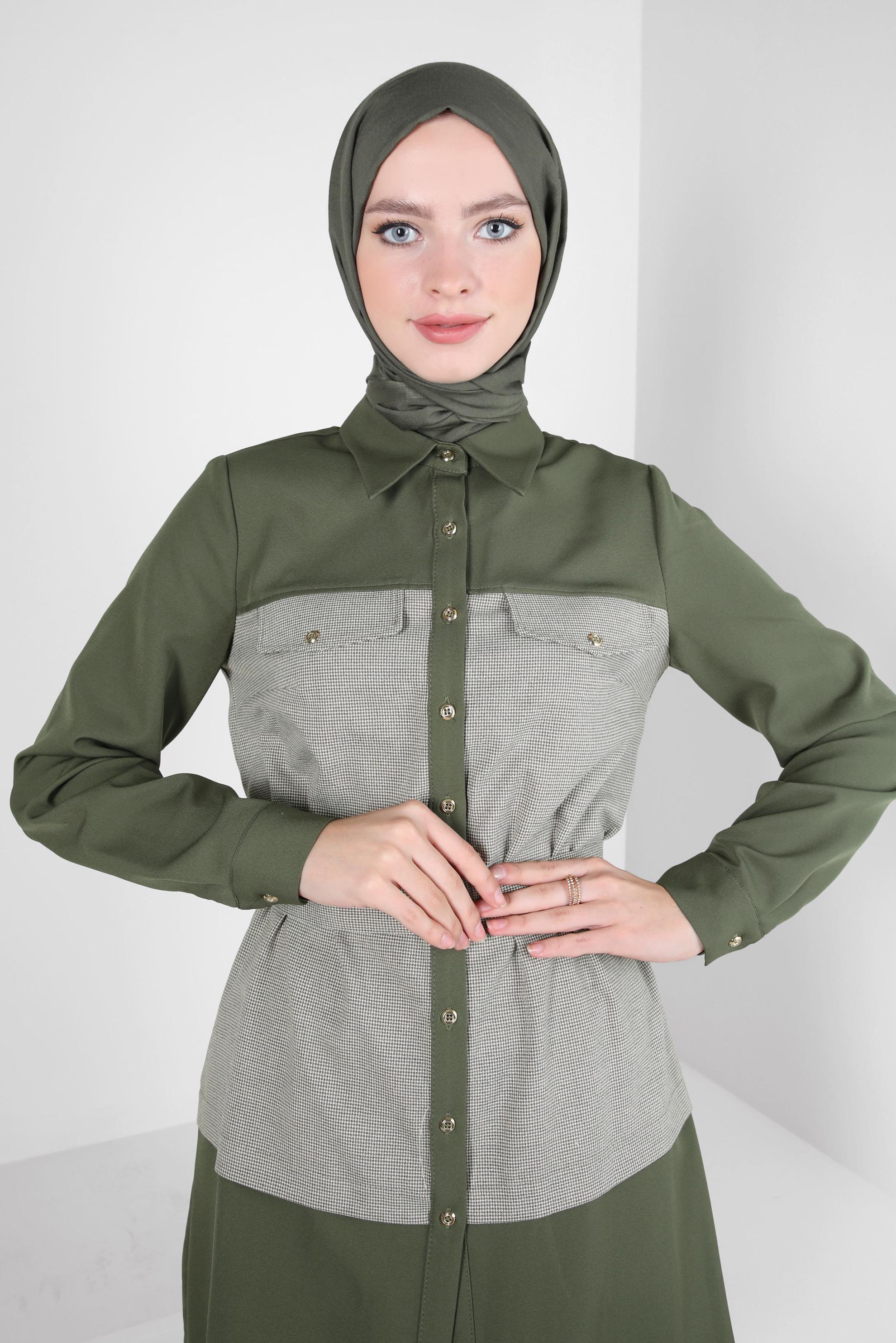 Tesettür giyim VİZON KEMERLİ PANTOLONLU TAKIM 44315