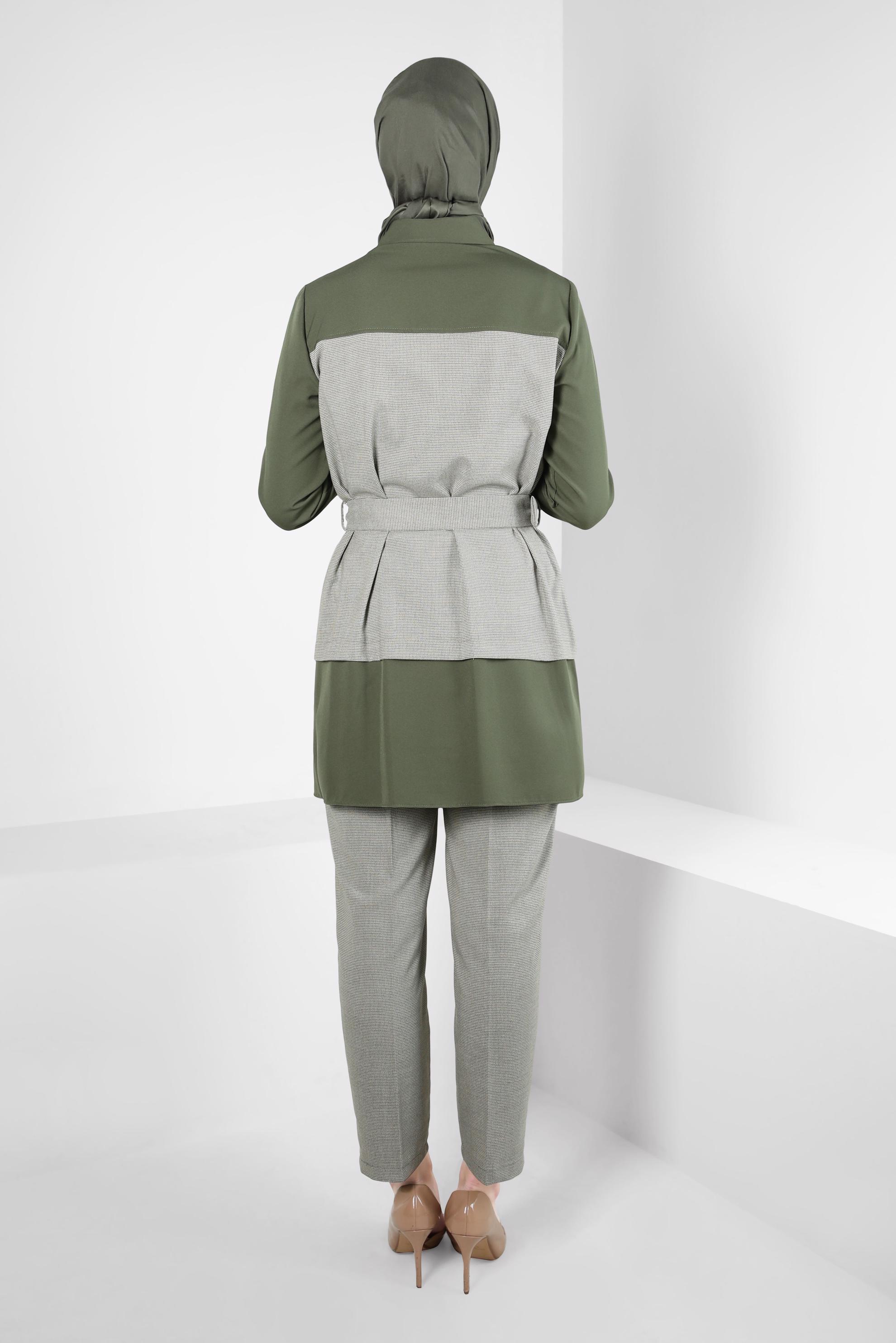 Tesettür giyim VİZON KEMERLİ PANTOLONLU TAKIM 44315