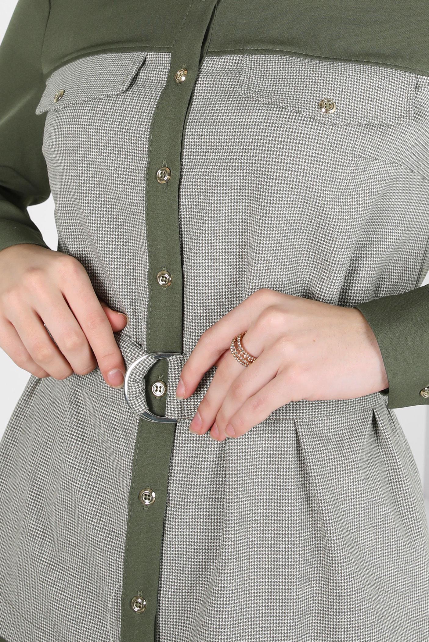 Tesettür giyim VİZON KEMERLİ PANTOLONLU TAKIM 44315