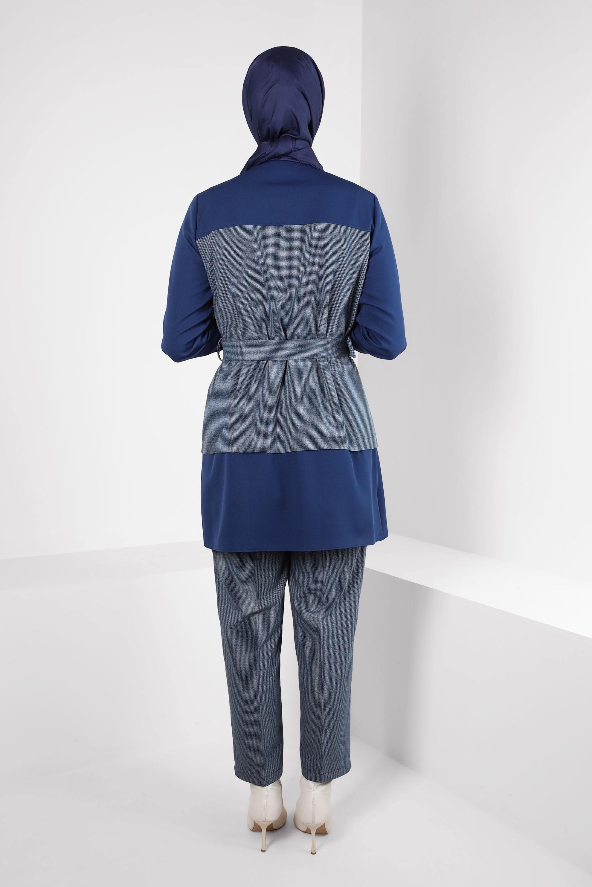 Tesettür giyim LACİVERT KEMERLİ PANTOLONLU TAKIM 44315