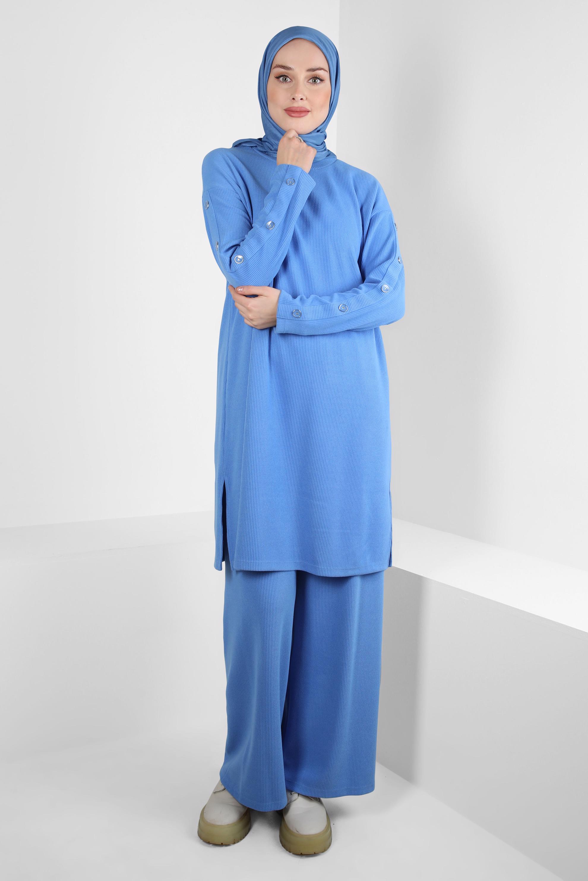 Tesettür giyim LACİVERT GENİŞ PAÇA PANTOLONLU TAKIM 44340