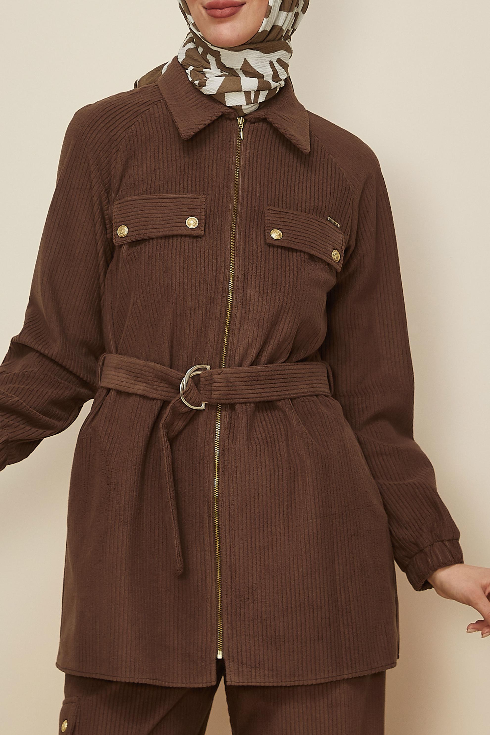 Vêtements hijab BRUN ENSEMBLE PANTALON EN VELOURS CEINTURÉ 44342