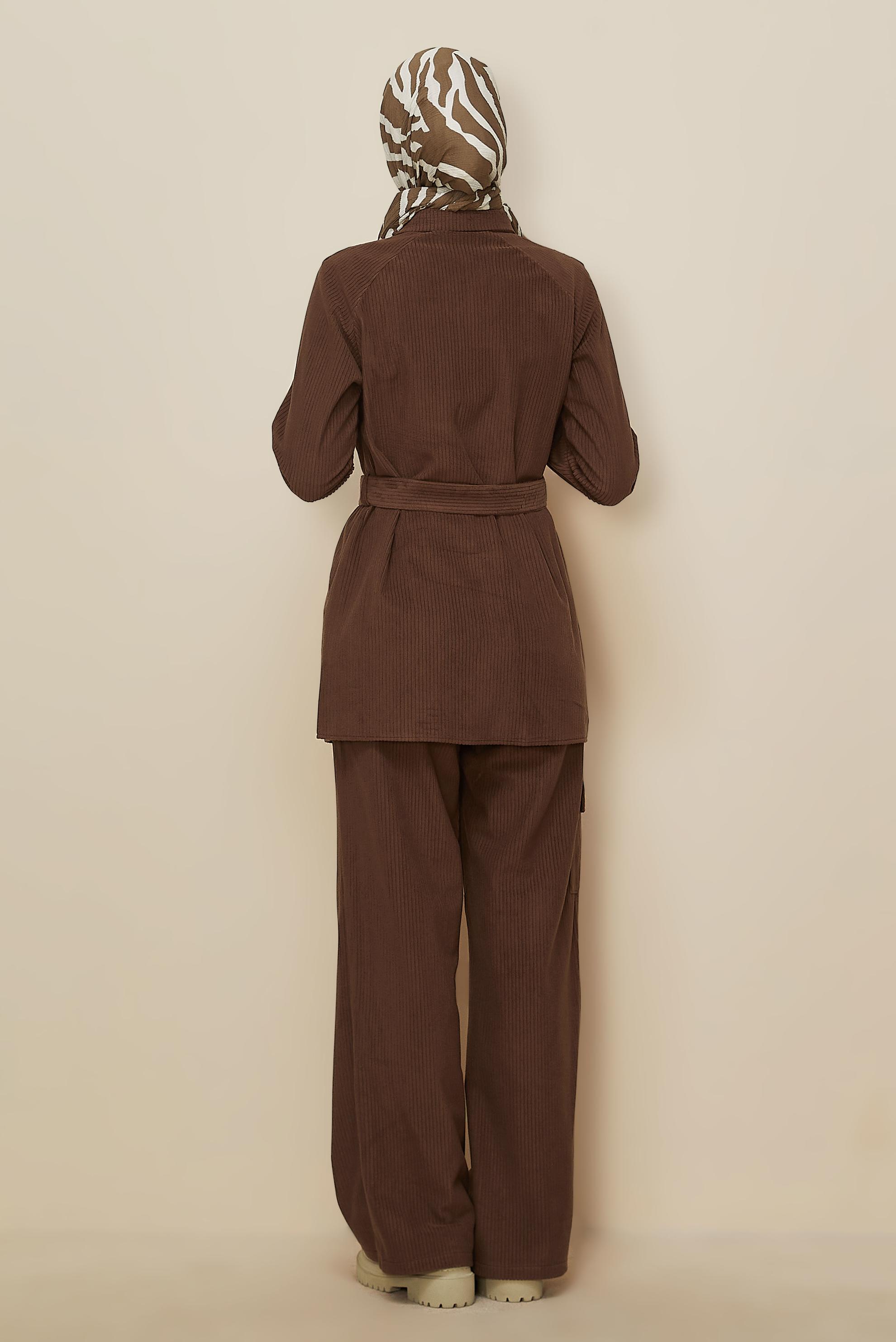 Vêtements hijab BRUN ENSEMBLE PANTALON EN VELOURS CEINTURÉ 44342