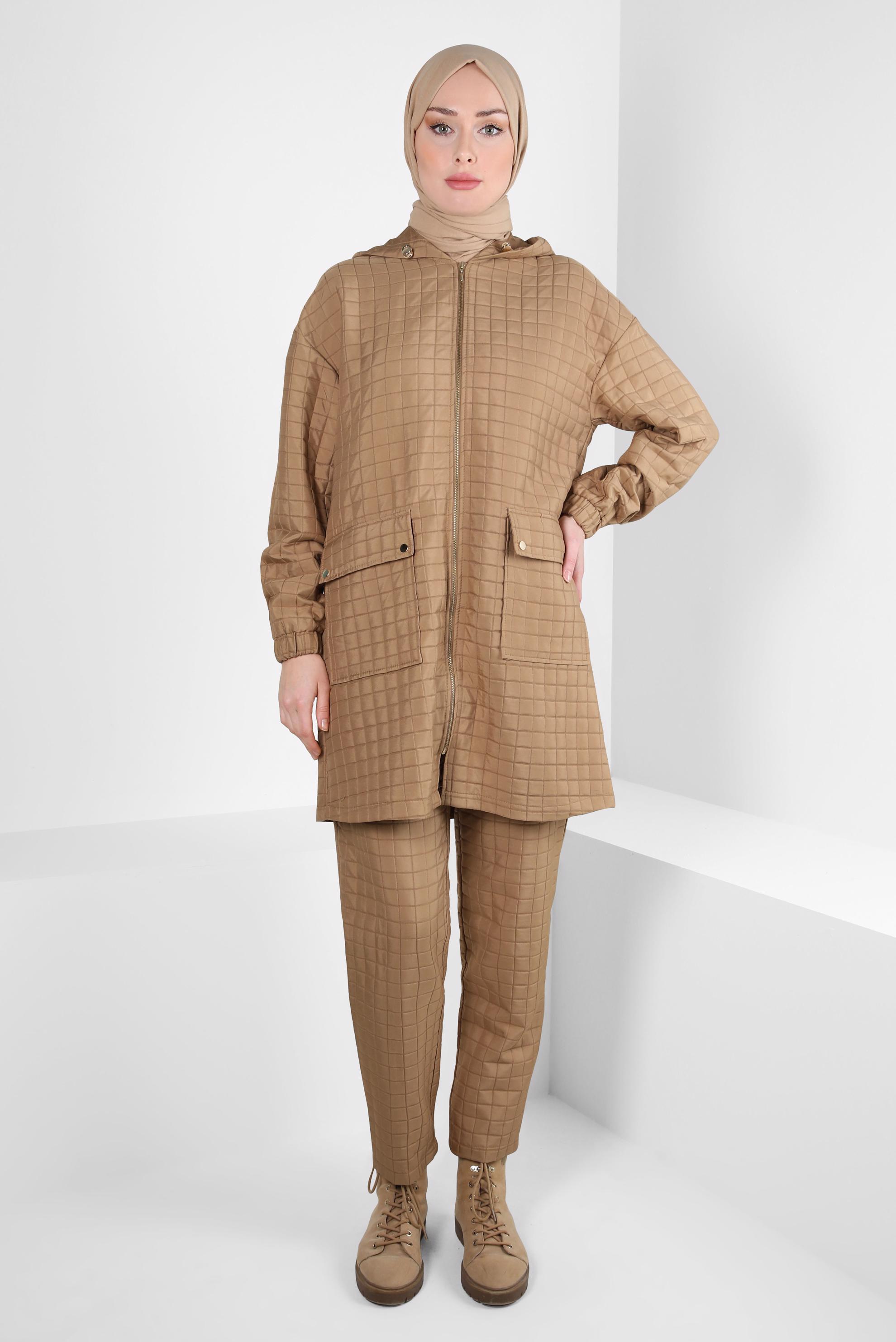 Hijab clothing BROWN HOODED PANTS SUIT 44359